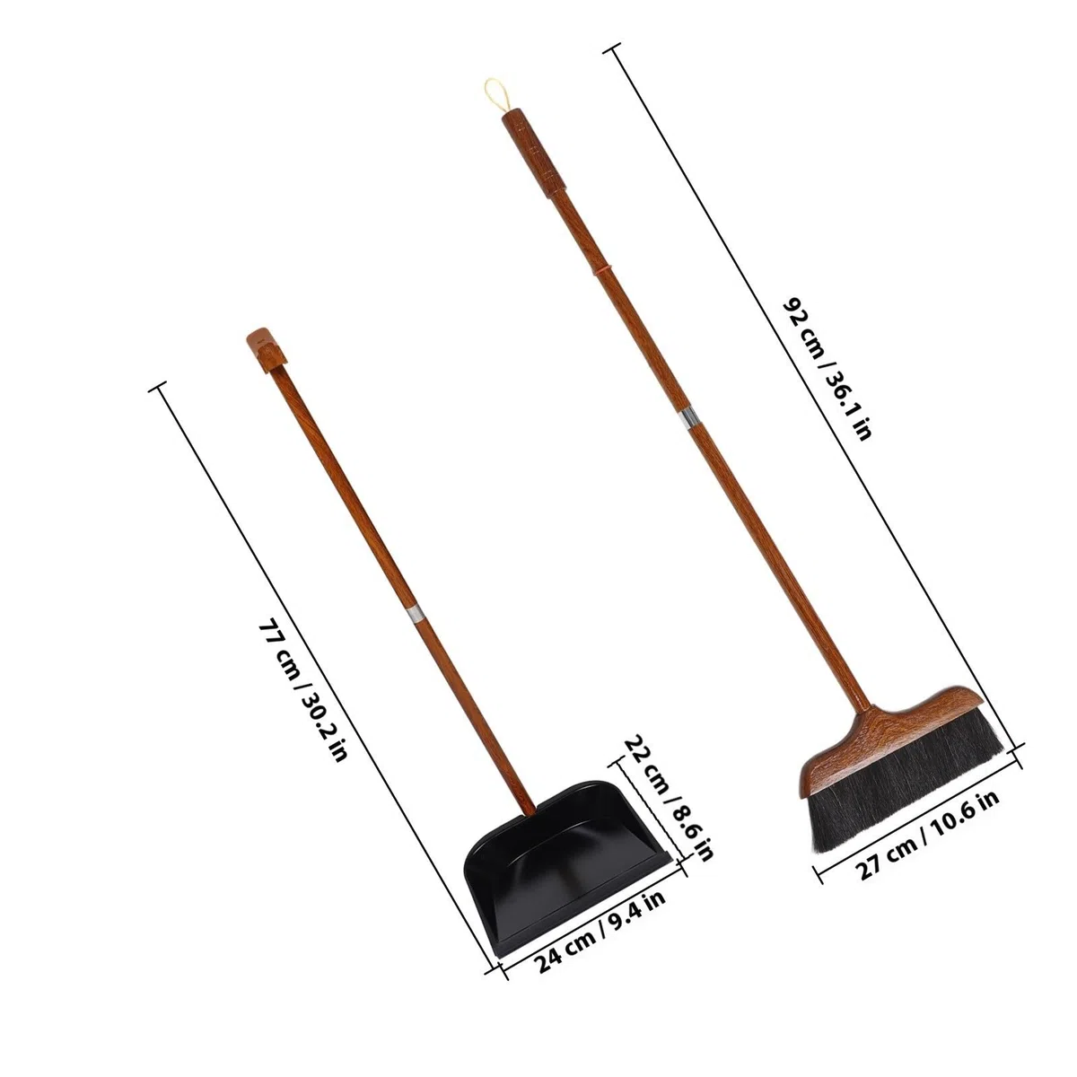 Recogedor con Mango Largo de Madera y Pelo de Cola de Caballo | Escoba de Interior, Boca Ancha, para Limpieza Exterior y Cocina, Cepillo de Barrido para Suelos