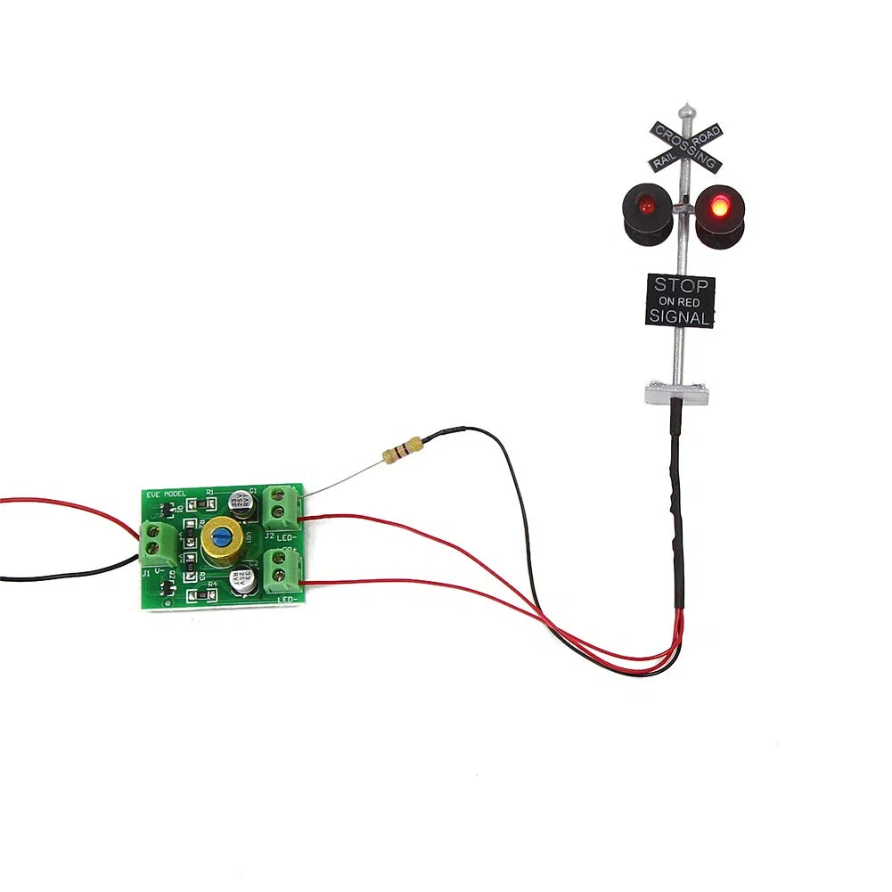 JTD876RP 1 juego de señal de cruce de trene/pista de ferrocarril de escala HO 4 cabezales LED + placa de circuito intermitente de señal de tren, luces de señal, decoración y fiesta