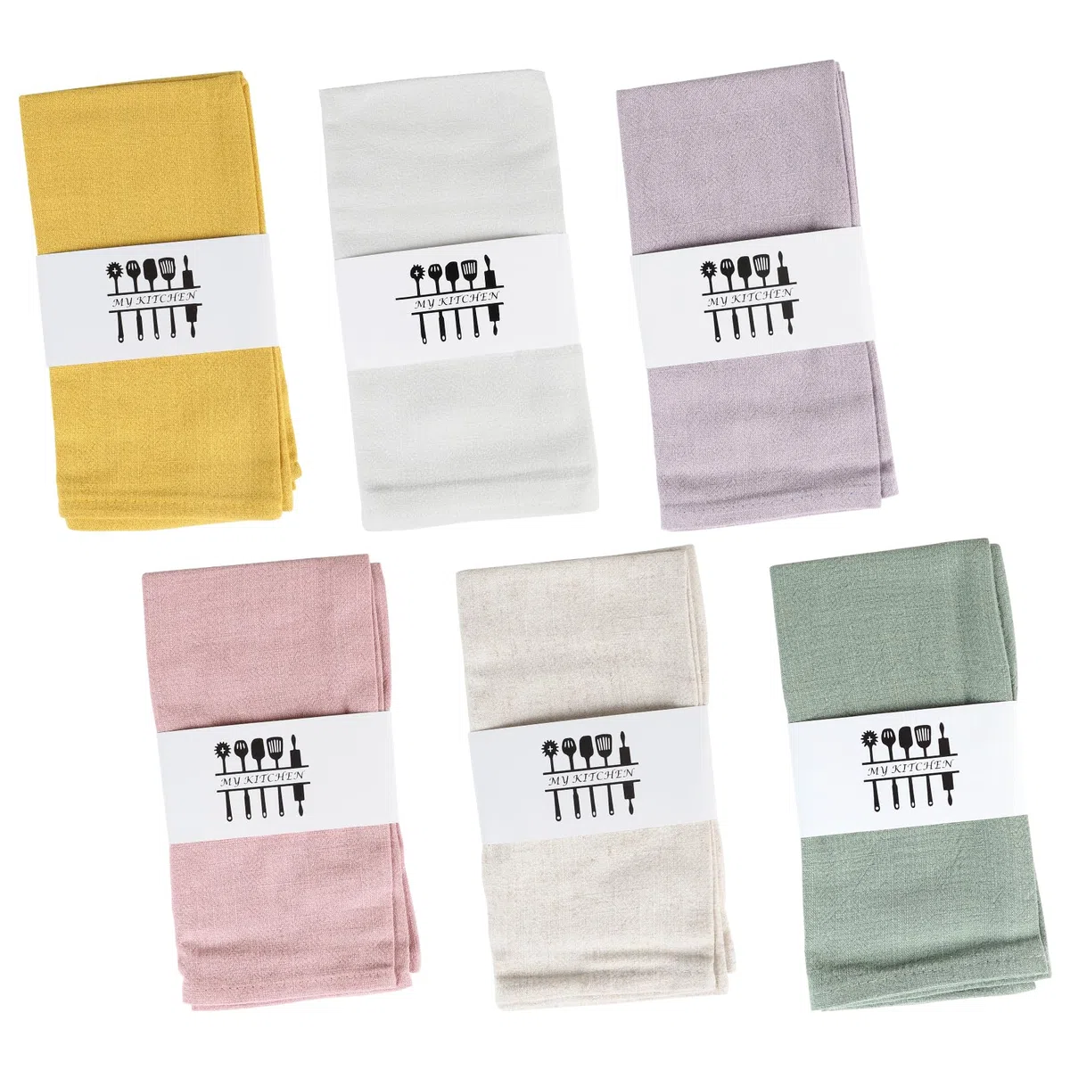 Juego de 6 servilletas de lino Servilletas reutilizables de tela Lavables en algodón 40x40cm para eventos y uso doméstico (malva pálido, beige, blanco, mostaza, rosa empolvado, verde guisante)