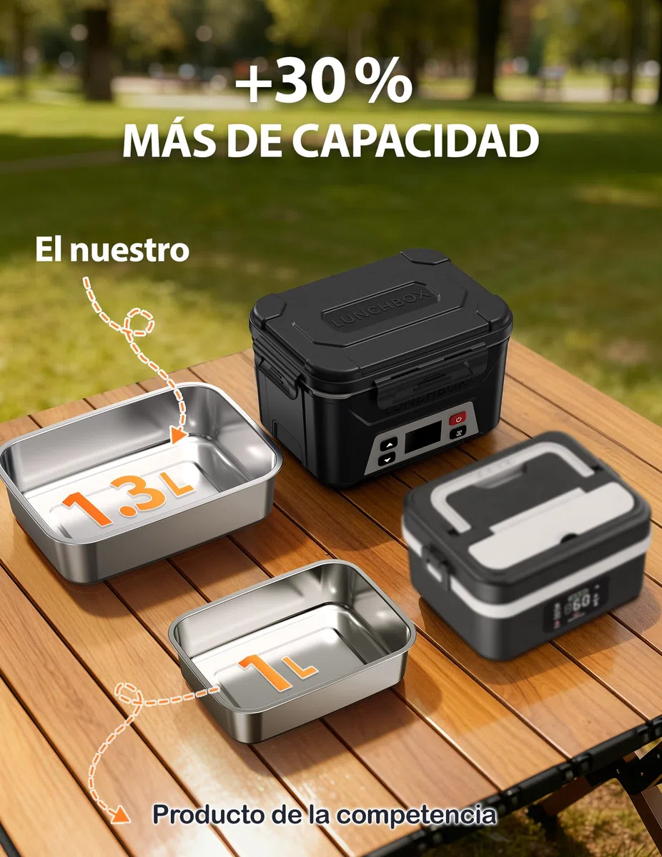 Docusvect Fiambrera Electrica con Bateria, Fiambreras Comida Trabajo con Calentamiento Programado, 1,3 L Taper Electrico para Comida con Divisores Extraíbles y Bolsa Térmica | Fiambreras Comida Trabajo con Calentamiento Programado, 1,3 L Taper Eléctrico p