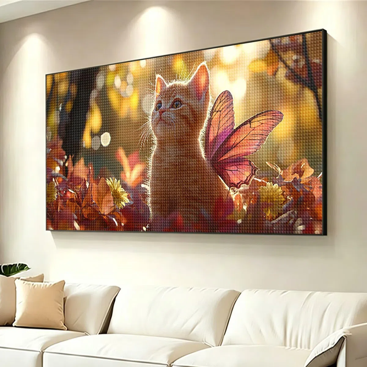 Diamond Painting Grande 180x90cm Gato Diamond Painting Adultos, DIY Mariposa Pintura de Diamante Manualidades Adultos, 5D Cuadrado Rhinestone Bordado Punto de Cruz para Home Decoration Regalo 0J-93