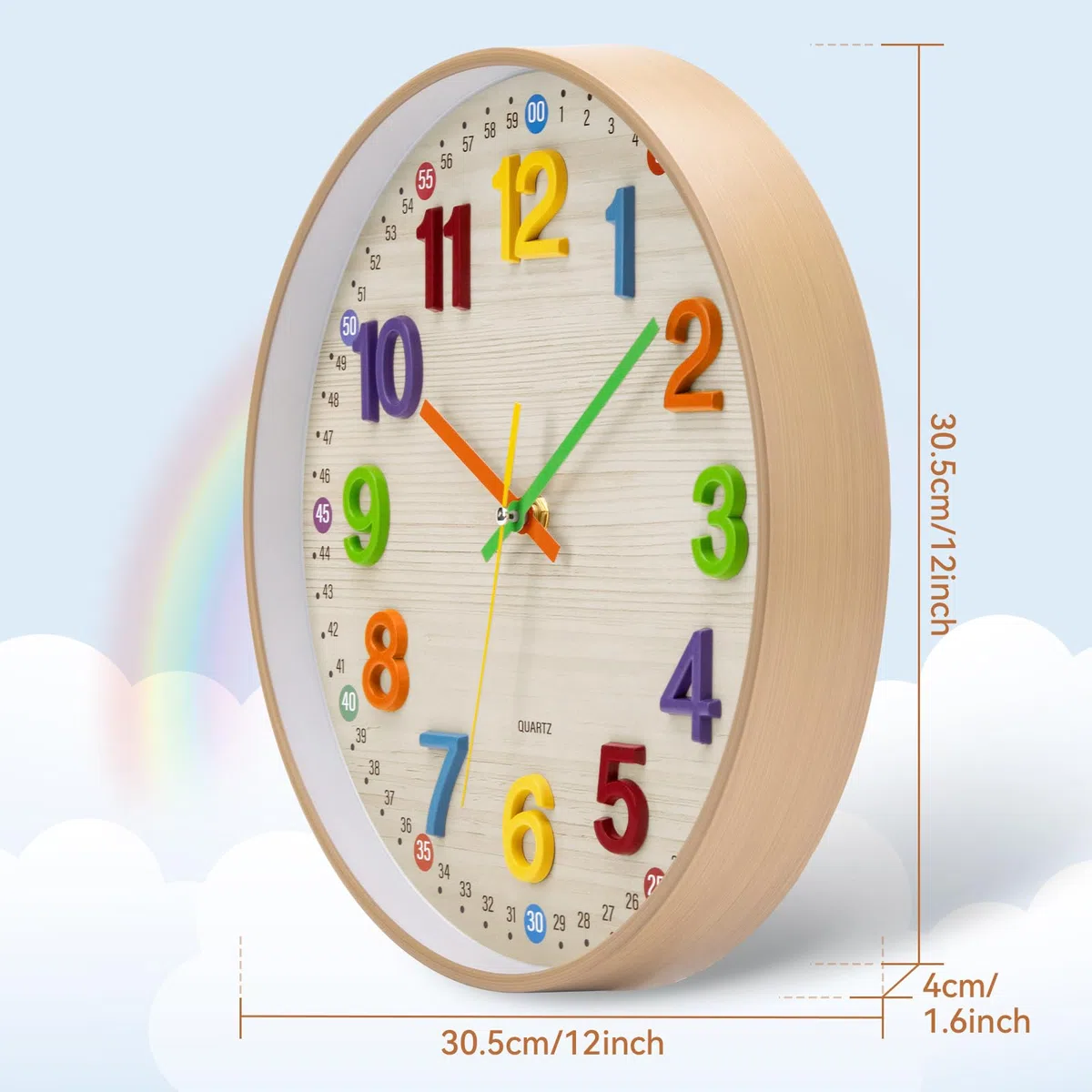 Reloj de pared educativo para niños, números en 3D, reloj de pared silencioso para habitación infantil, apto para la escuela