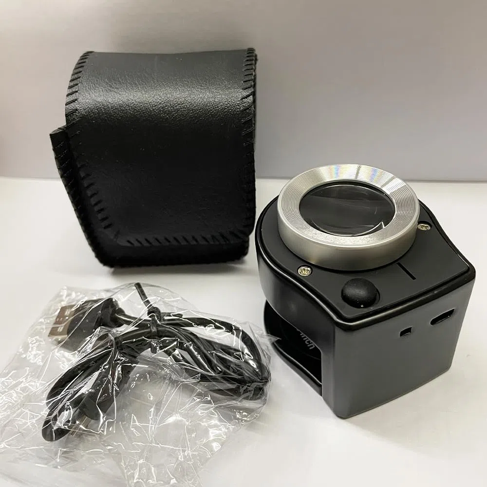 Lupa Escala de 30 x con 6 LED y luz UV, Lupa de Metal portátil de Escritorio Plegable Escala de Costura para Herramientas de joyería óptica Textil Monedas