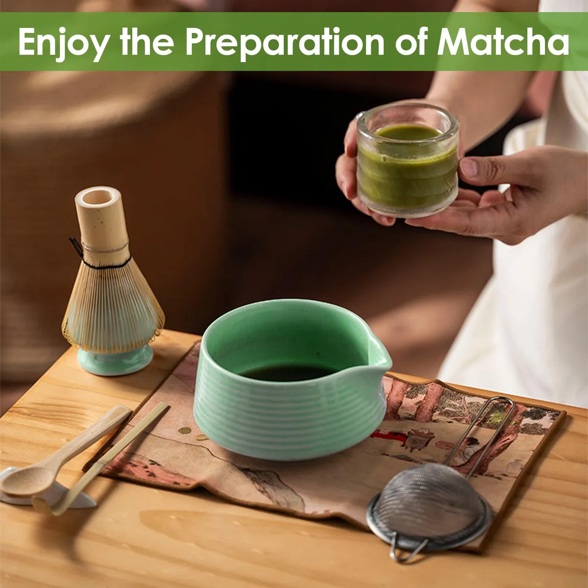 Matcha Kit - Té Matcha Kit de 8 Piezas, Juego de Té Matcha con Cuenco de Matcha, Batidor Matcha, Paño de Cocina,Kit Matcha para la Ceremonia del Té para Amantes Del Matcha