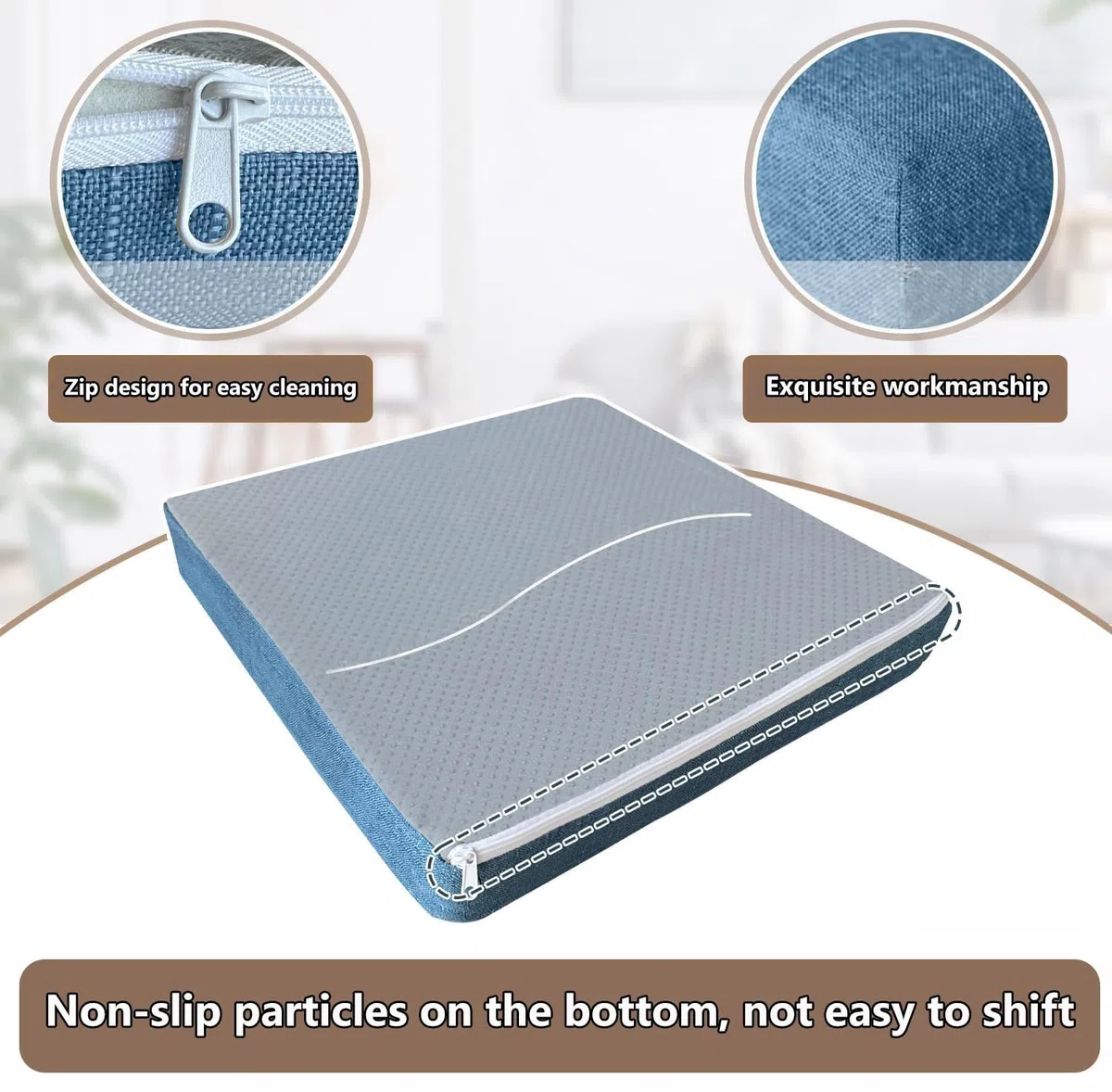 Cojín de sofá de 50 x 50 x 5 cm, cojín de Espuma viscoelástica para sillón, Funda extraíble sólida, Suave y cómodo, Antideslizante para Coche, Oficina, sofá y jardín.