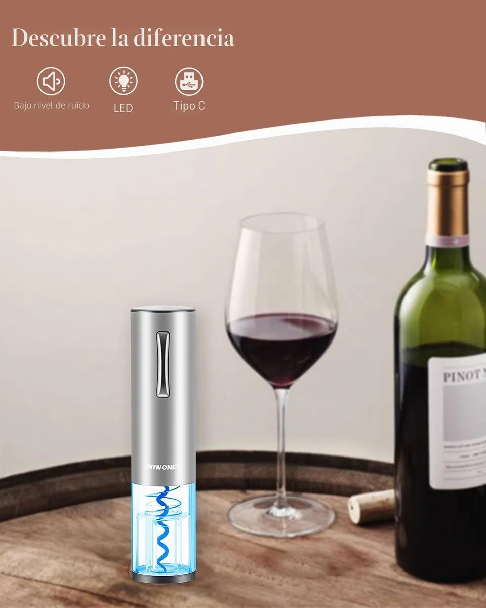 Sacacorchos Eléctrico, Abridor de Vino Portátil y Recargable, Abridor de Botellas de Vino con Cortador de Papel de Aluminio y Cable de Carga Micro USB