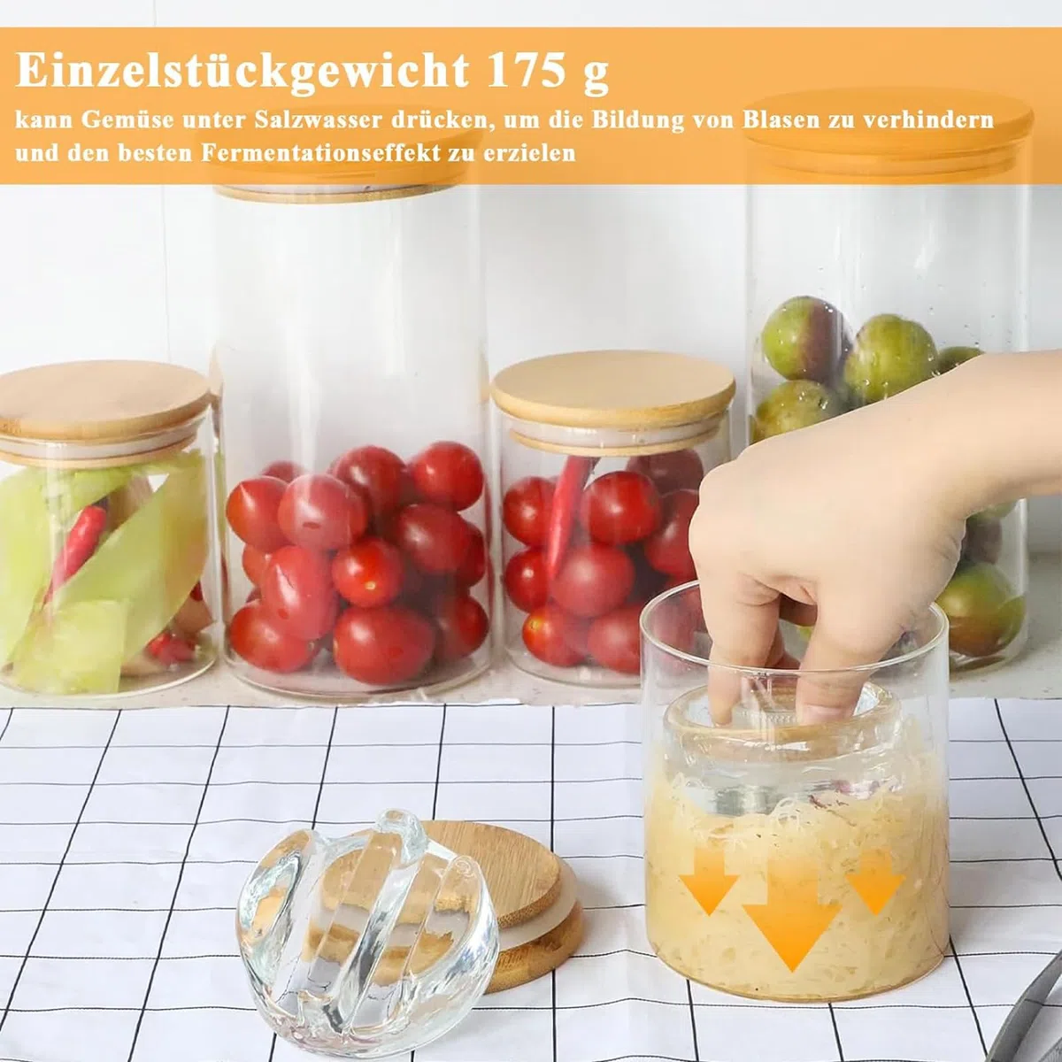 Pesos de Fermentación, 4 Piezas Pesas de Fermentación, Pesas Para Tarros de Conserva de Pepino, Pesas de Vidrio Para Fermentación Ø 7cm, Pesas de Vidrio Para Fermentación