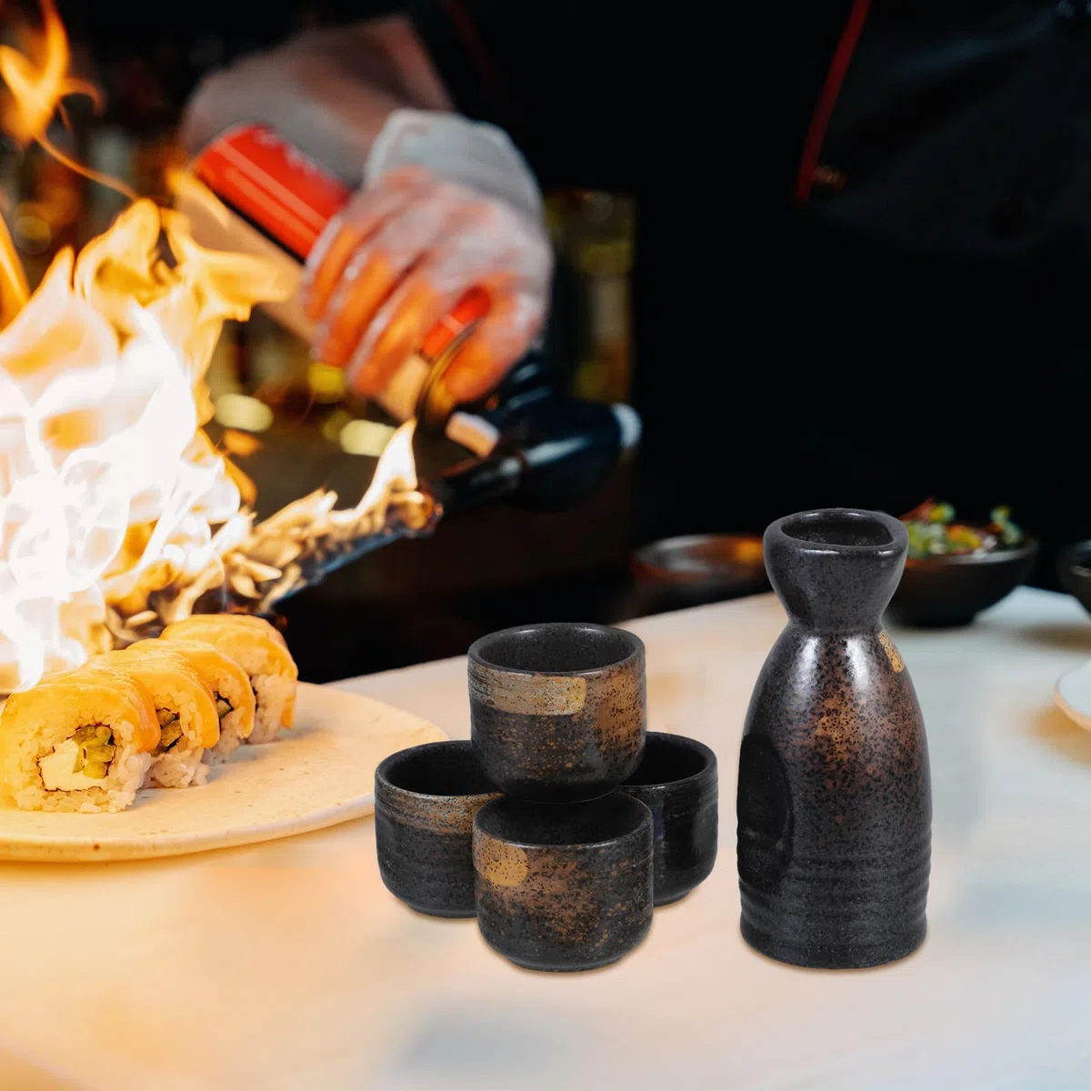 Uonlytech Set de Cerámica para Sake Japonés Kit de Tazas Delicadas para Servir Vino, Copas de Vino Decorativas Ideales para Celebrar el Día del Padre