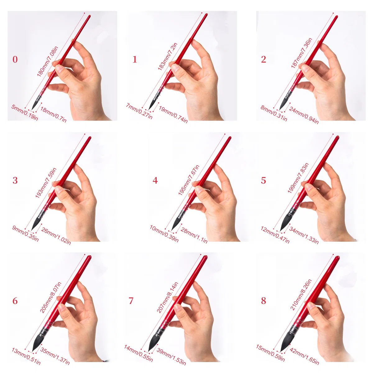 Pincel de acuarela con mango de madera, cerdas de nailon, pintura de detalles finos para pintura acrílica gouache al óleo, pintura facial, juego de pintura profesional