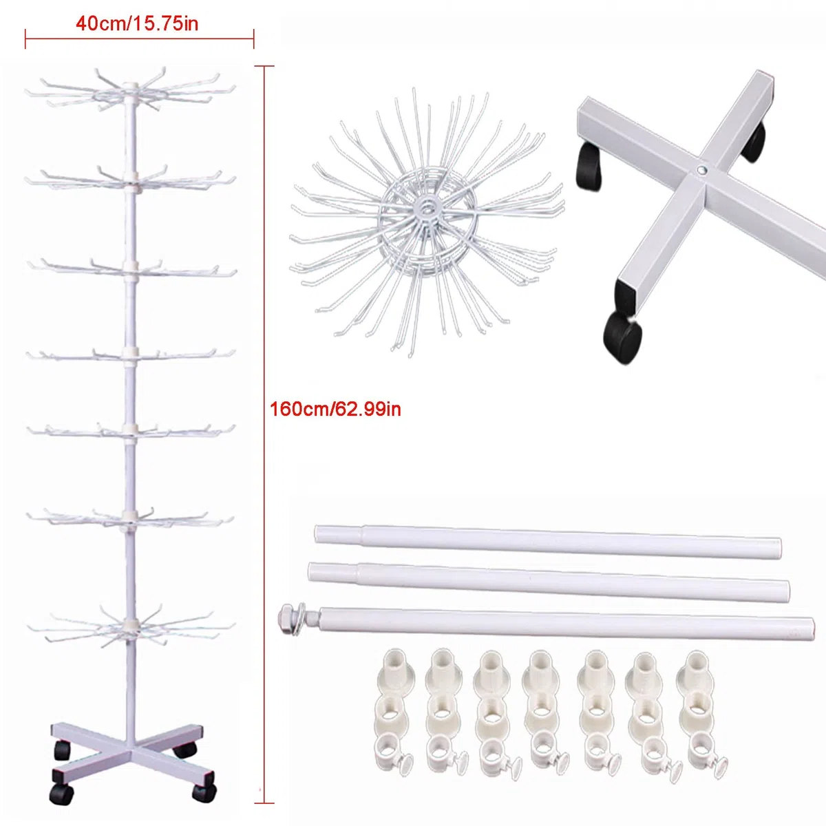 Soporte de Exhibición de Almacenamiento, Expositor de 7 pisos de Metal, Perchero Móvil Independiente para Artículos de Joyería y Accesorios en Tiendas Minoristas y Supermercados (Blanco, 7T)