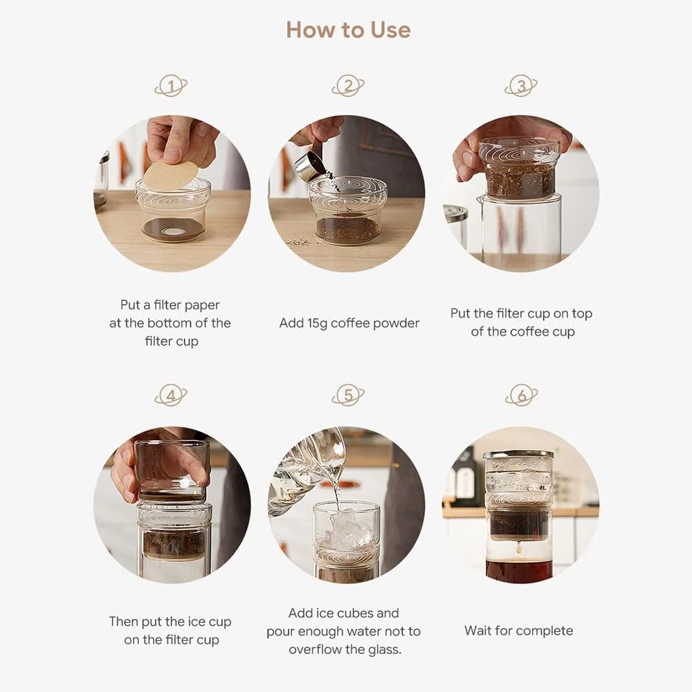 Cafetera de Goteo en Frío con Filtro Acero Inoxidable, 300ml Goteo para Café Fríos, Cafés Frío por Goteos, Cafetera de Goteos Coffee para Té y Café Helado, Fácil de Usar y Limpiar