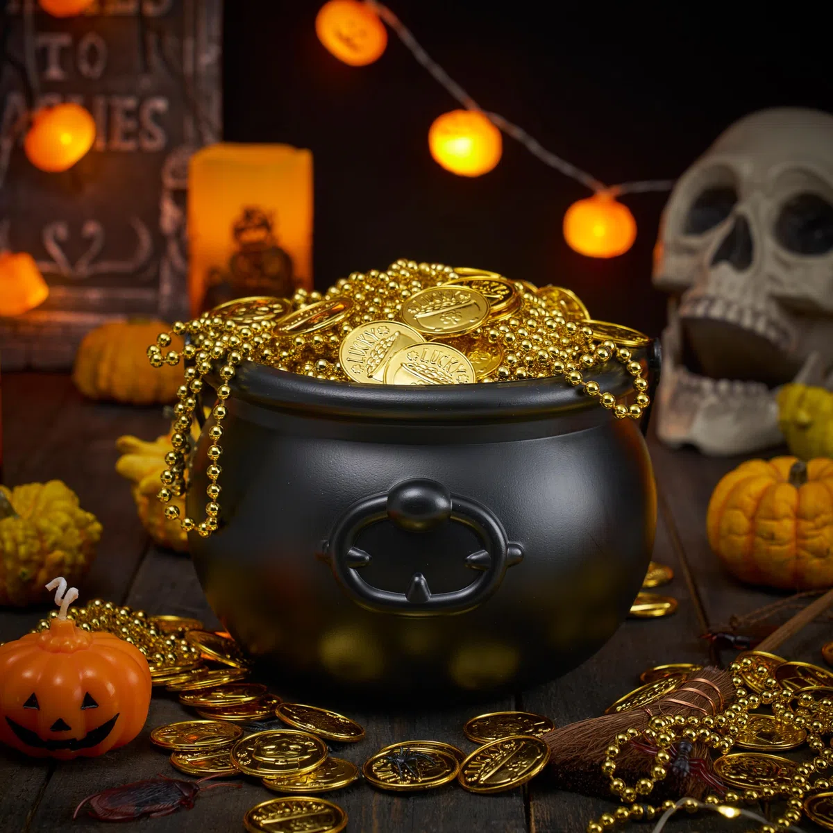 JOYIN Caldero Negro Grande de Halloween, 7.5 Pulgadas, Plástico, Gótico, Bowl de Halloween, Caldero, Decoración de Fiesta de San