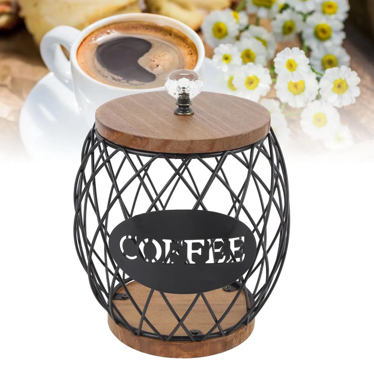 Soporte de la Cápsula de café Zpshyd Almacenamiento de la Vaina de café con Forma de Fruta con Decoración del Hogar del Tapa de la Base de Madera (Negro)