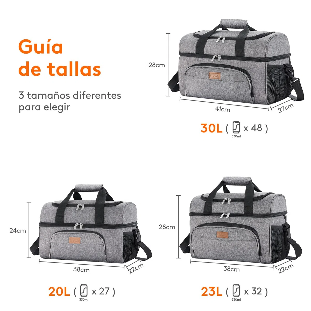 Lifewit Nevera Portatil Tela, Bolsa Nevera Porta Alimentos, Diseño de Doble Capa para Bolsas Termica, Grande Bolsa Termica porta Alimentos para Playa, Viaje, Picnic, Gris 23L
