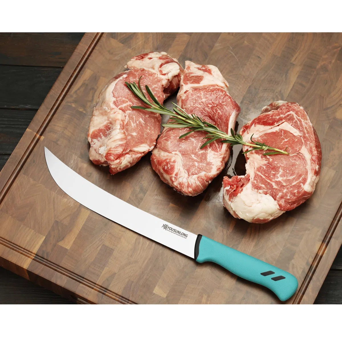 YOUSUNLONG Cuchillo de carnicero curvo - 255 mm - Hoja de acero al molibdeno con alto contenido en carbono - Cuchillo de carnicero - Mango ergonómico antideslizante