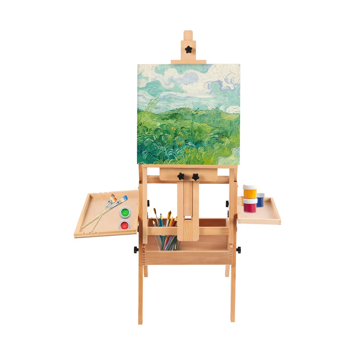 Caballete de taller ajustable de madera, soporte de madera, caballete de estudio con compartimento de almacenamiento, para pintura, soporte de pintura, 44 x 40 x 122-207 cm