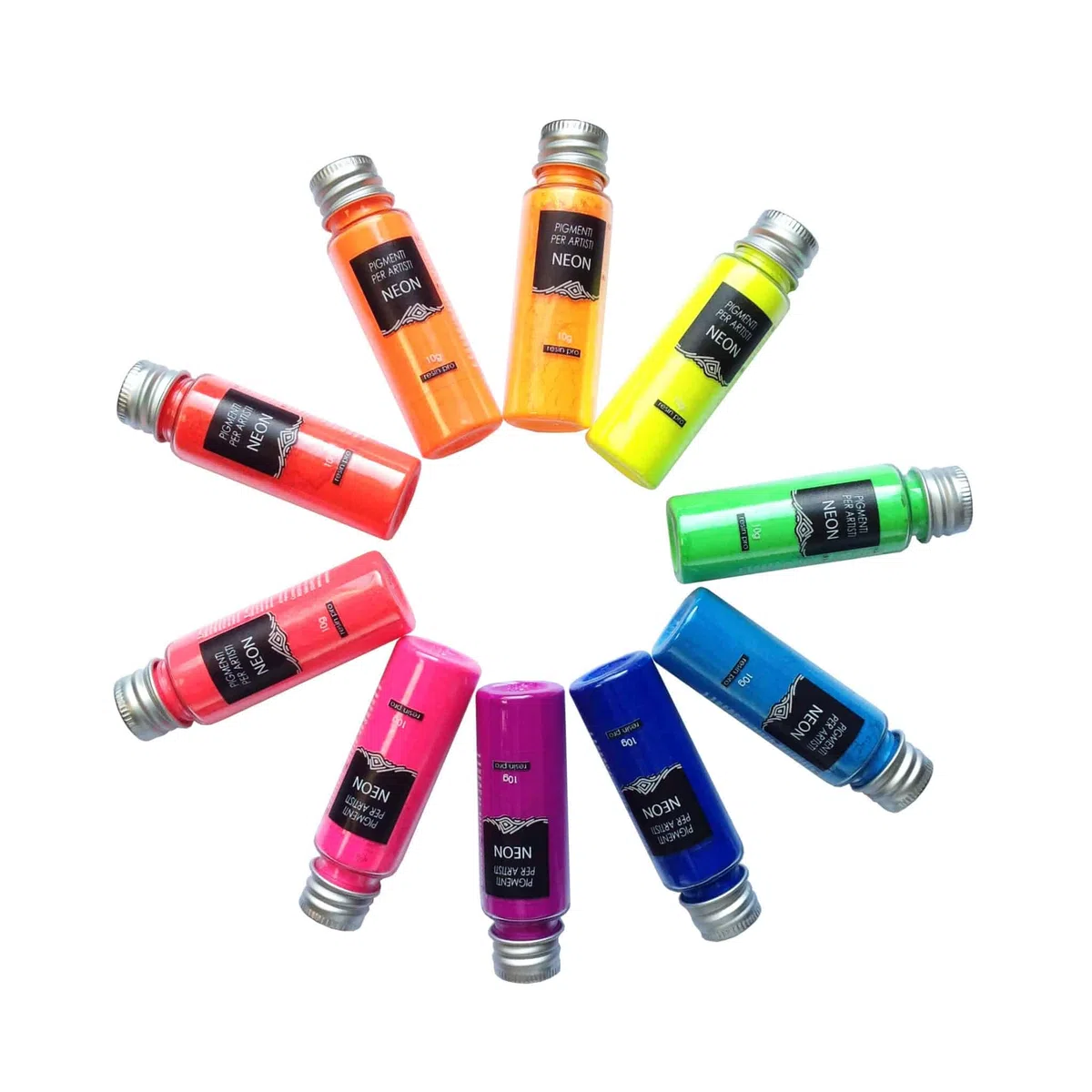 Resin Pro - Pigmentos de neón - Kit de pigmentos impresionantes mixtos, compatibles con resinas epoxi, poliuretano, acrílico, pintura, creación artística, Decoupage - Multicolor, 10 x 10 gr