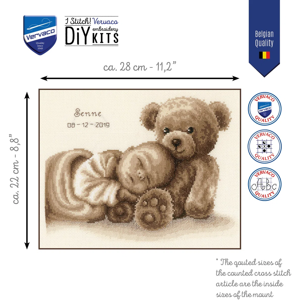 Vervaco Kit Punto De Cruz Bebe Nacimiento Regalos DIY Completo BEBÉ Y OSO Creativo Manualidades Creatividad Adultos Decoracion Pared Bordar Kit Principiantes ca. 28 x 22 cm Cross Stitch