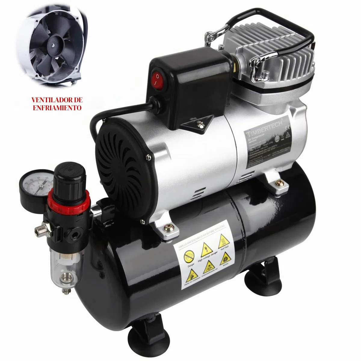 TIMBERTECH ABPST08K Compresor de Aerógrafo Completo Con Ventilador de Refrigeración Actualizado, Mini Compresor y Accesorios
