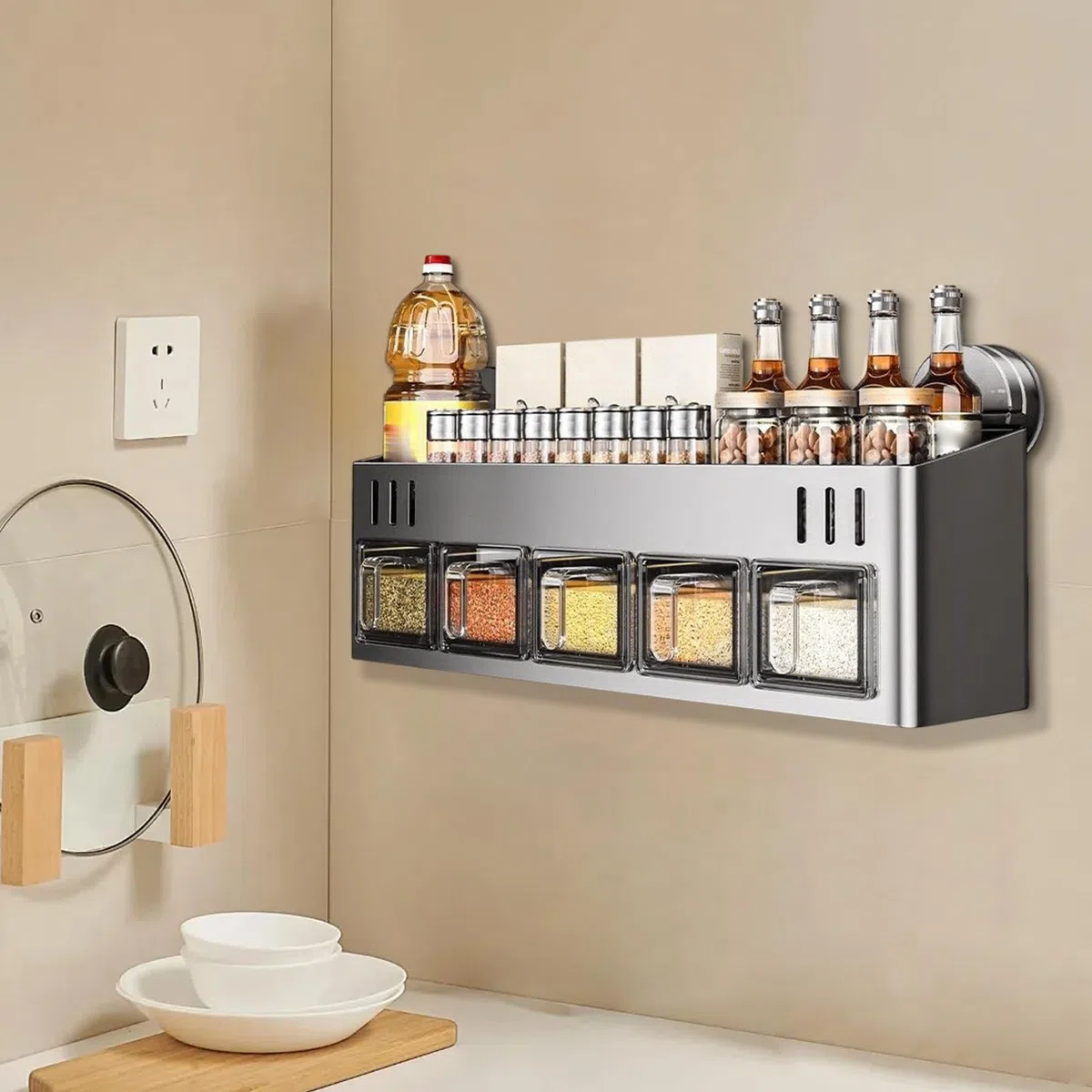 Generisch Organizador de especias, botes de especias con , soporte de pared para vasos, botellas, cocina, especias, sin taladrar, para mostrador de almacenamiento, encimera