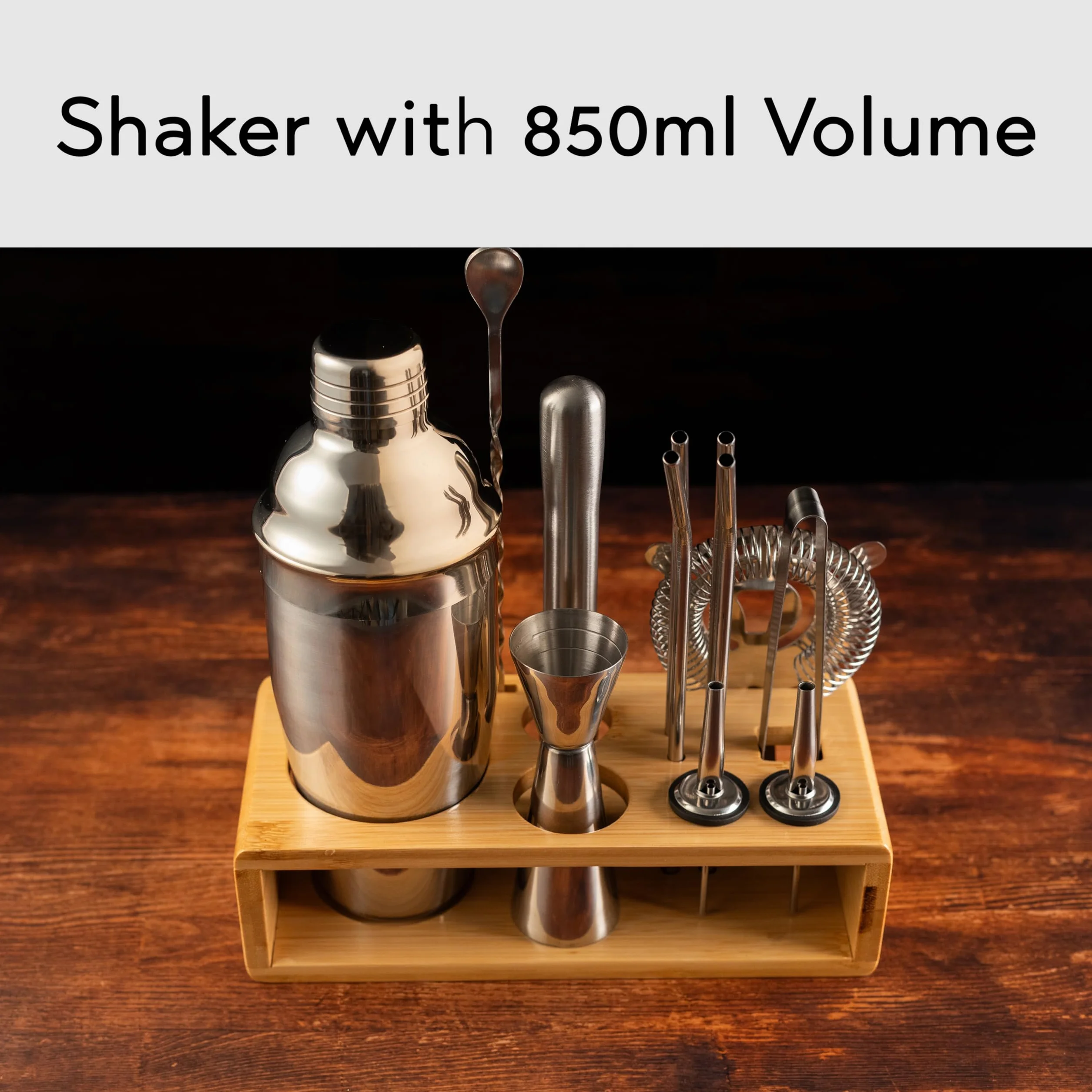 Hanseküche Juego de coctelería Boston de 825 ml, de acero inoxidable, fácil de abrir y sin atascos, juego de coctelera profesional, incluye soporte, ideal para bartenders y amantes de cócteles (claro)
