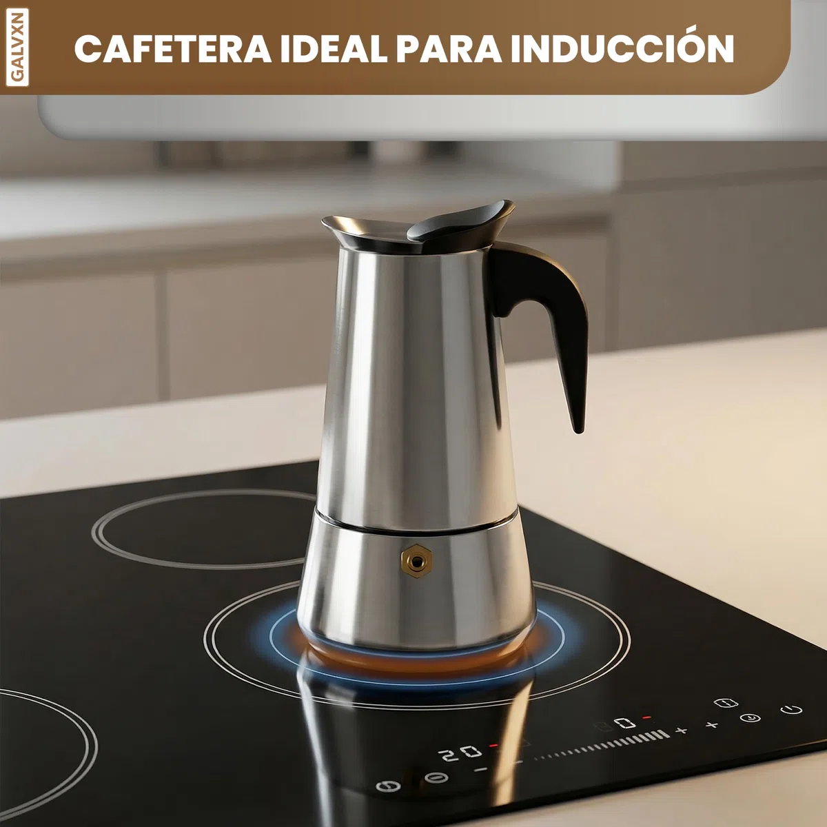 CAFETERA ITALIANA ~ Cafetera Italiana Inducción ~ Cafetera Italiana Acero Inoxidable ~ Cafetera 9 Tazas(450ml) ~ Coffee Maker ~ Compatible Con Todos Los Tipo De Cocinas: Gas, Vitrocerámica e Inducción