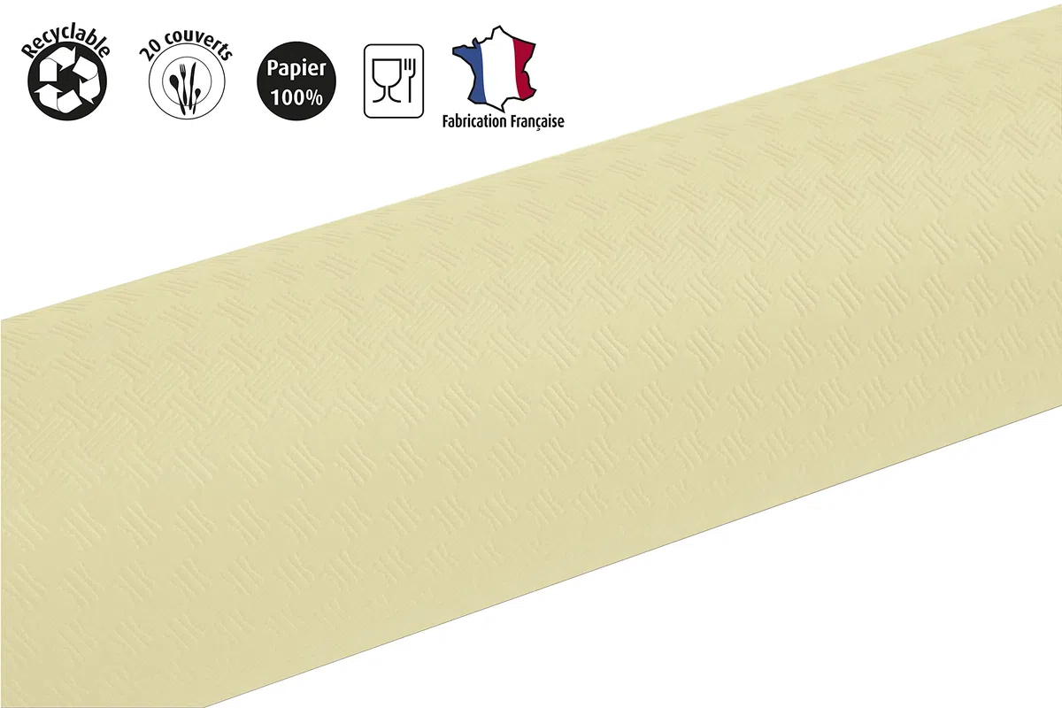 Ref 800624I - 16 x Mantel desechable en Papel gofrado - Gofrado único, estético y Profundo - Rollo 6 M de Largo y 1,20 M de Ancho - Color Marfil