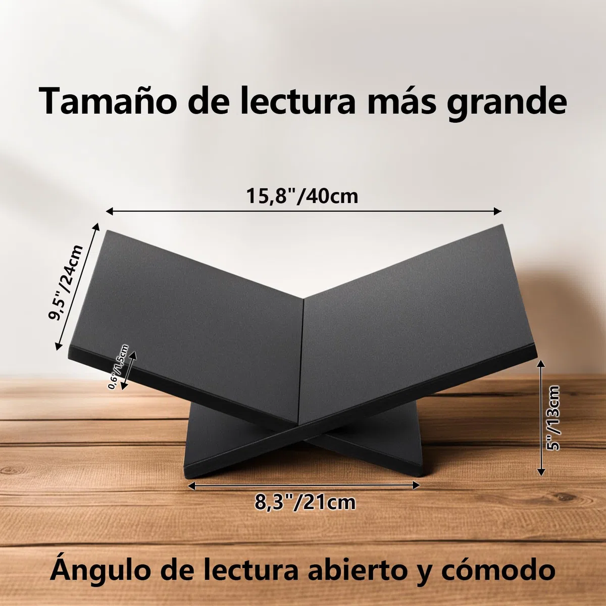 PUERSI Soporte Libros Abierto, Atril para Libros Grande de Madera, Soporte para Mesa de Centro, Caballete Expositor para Revistas, Arte, Libros de Cocina, Biblias y el Corán – Negro