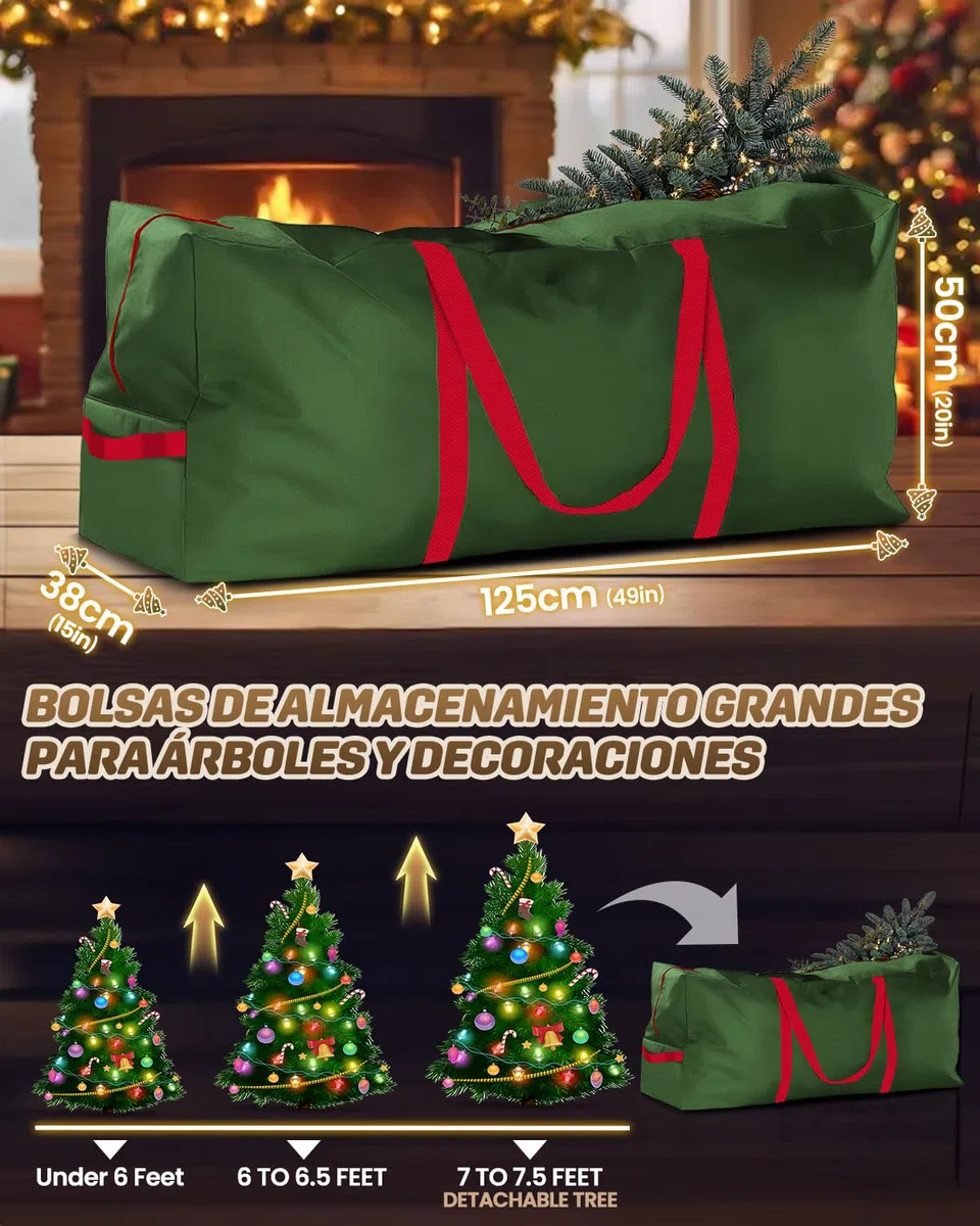 Bolsa De Almacenamiento Para áRboles De Navidad: 125 X 50 X 38 Cm, Bolsa Para áRboles De Navidad De 6 A 7,5 Pies (Desmontable), A Prueba De Polvo, Se Utiliza Para Organizar Y Almacenar Otros Muebles