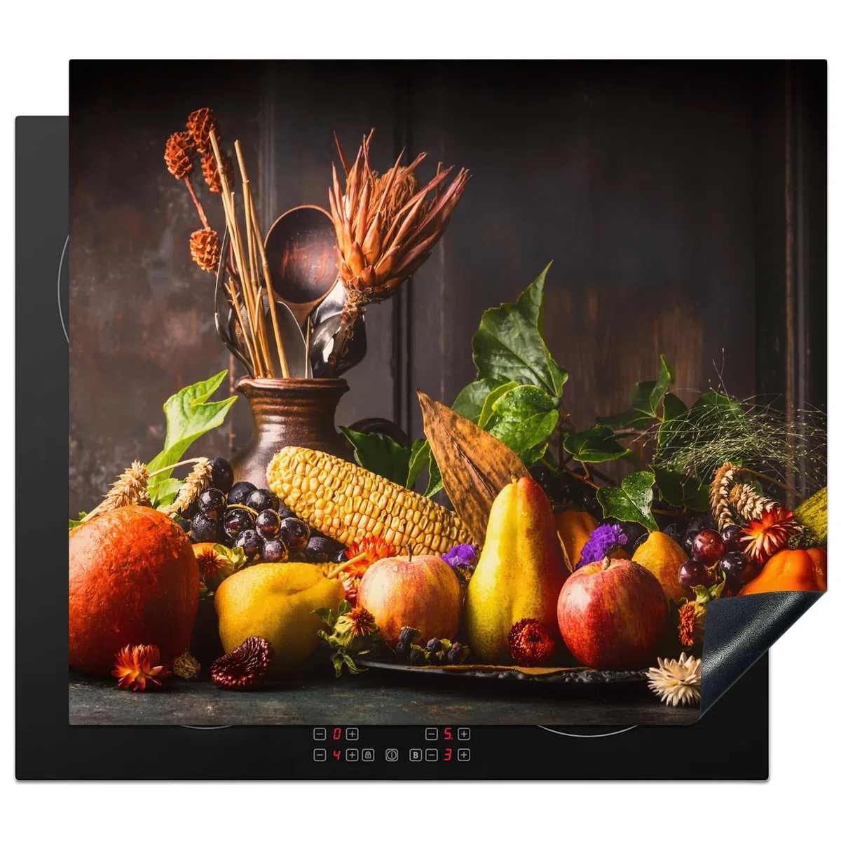 KitchenYeah© Cubre Vitrocerámica - Protector Vitroceramica Induccion 60x52 cm - Tapa Vitroceramica - Protector de Vitroceramica Verduras - Frutas - Rústico - Mesa