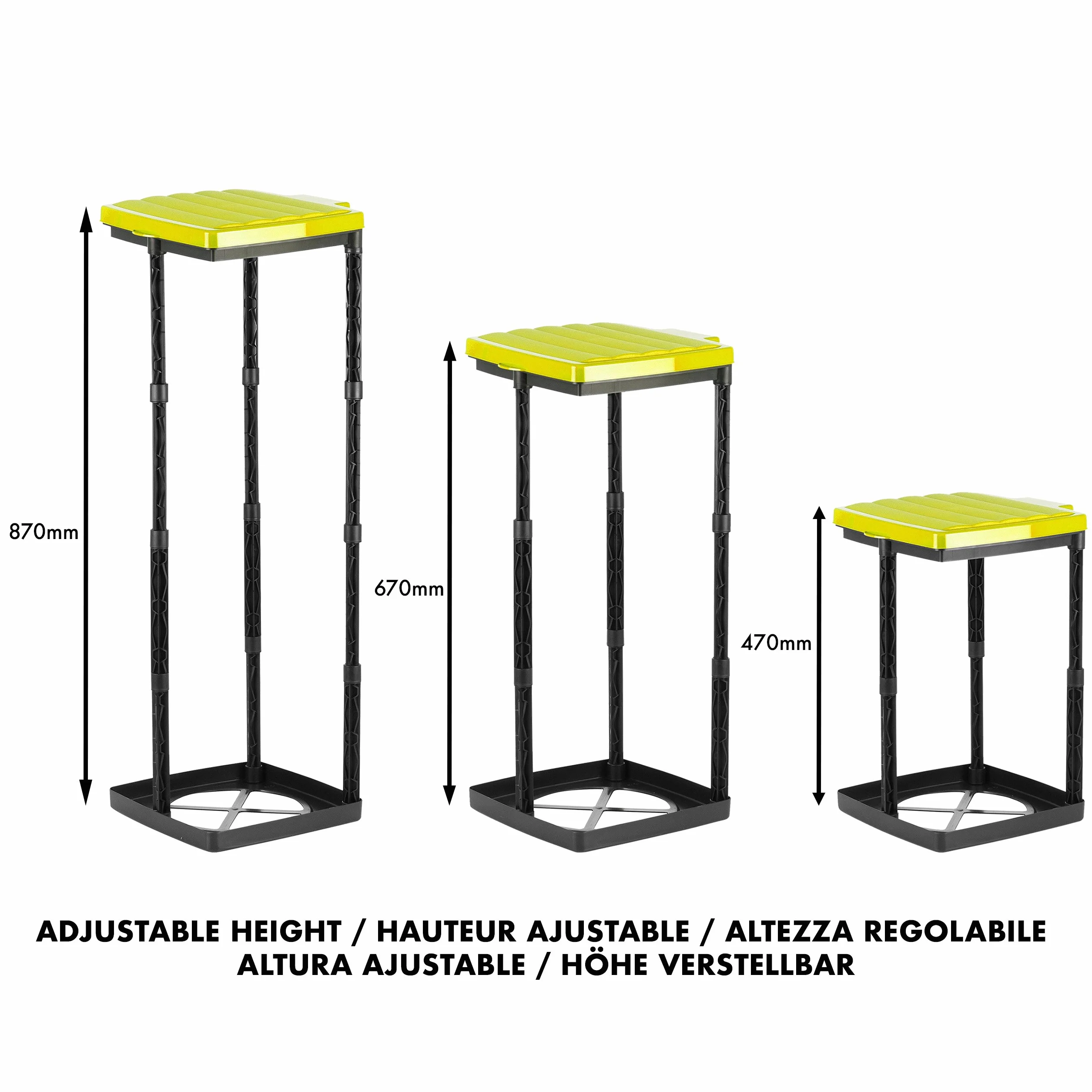 Grizzly Portabolsas de basura, 3x cubo de basura con tapa amarilla, sistema enchufable de altura regulable con anillo de sujeción, para bolsas de basura de diferentes tamaños de 25-120 litros
