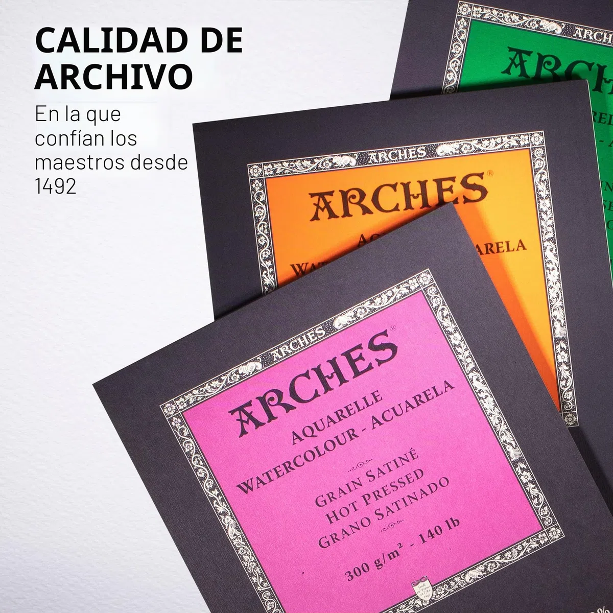 Arches - Papel de acuarela, bloc 12 hojas engomado 1 lado, grano grueso, 300 g/m², A3