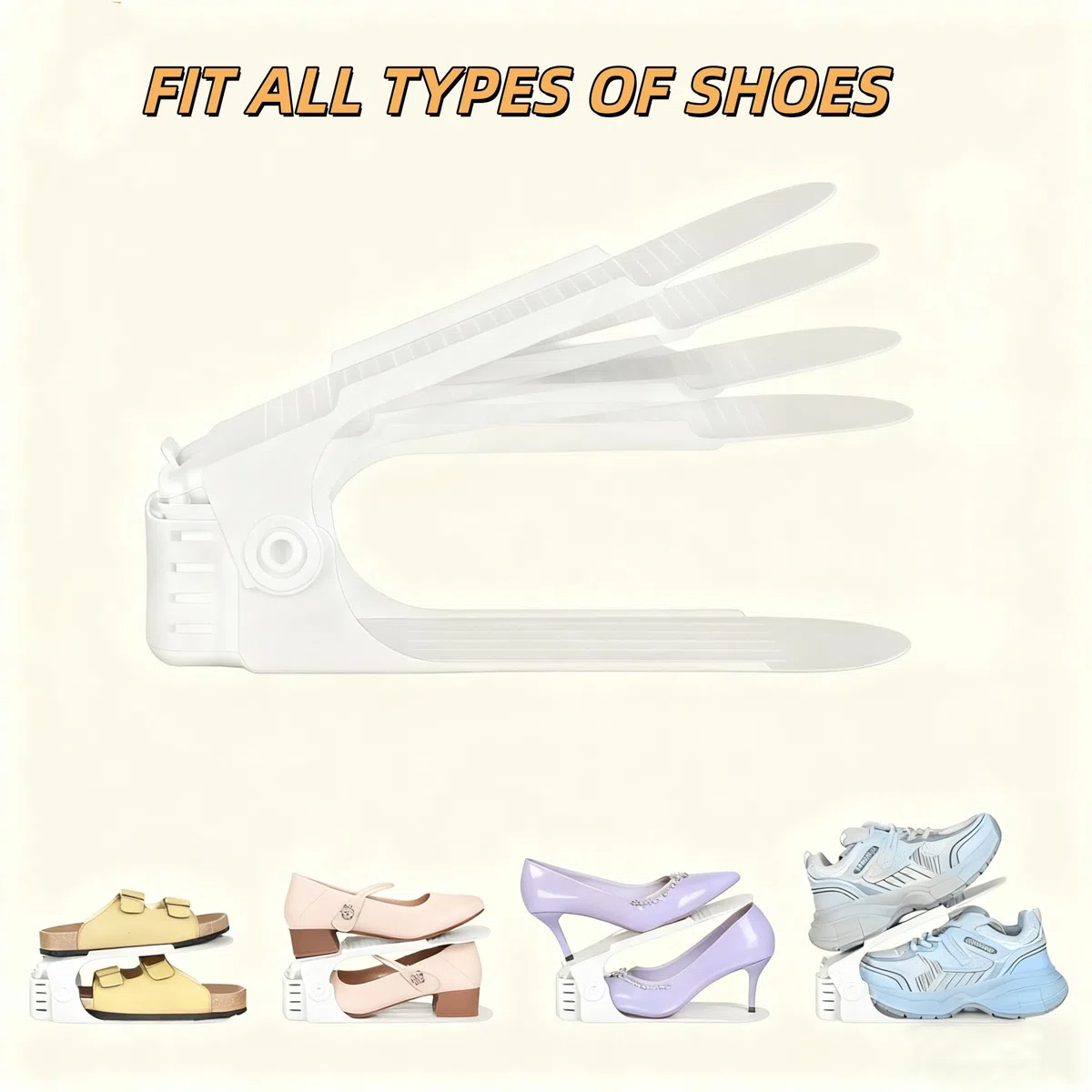 Organizador de ranuras para zapatos, paquete de 20 – Apiladores de zapatos ajustables de 4 niveles, ahorro de espacio 50%, soportes de doble capa para armario (blanco)