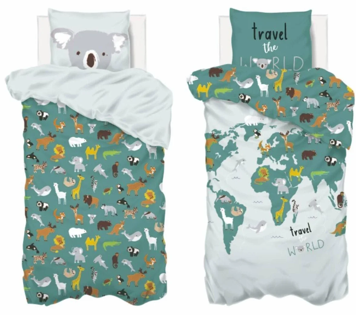 Atmosphera - Juego de Cama Infantil «Carte du Monde» - algodón 140 x 200 cm