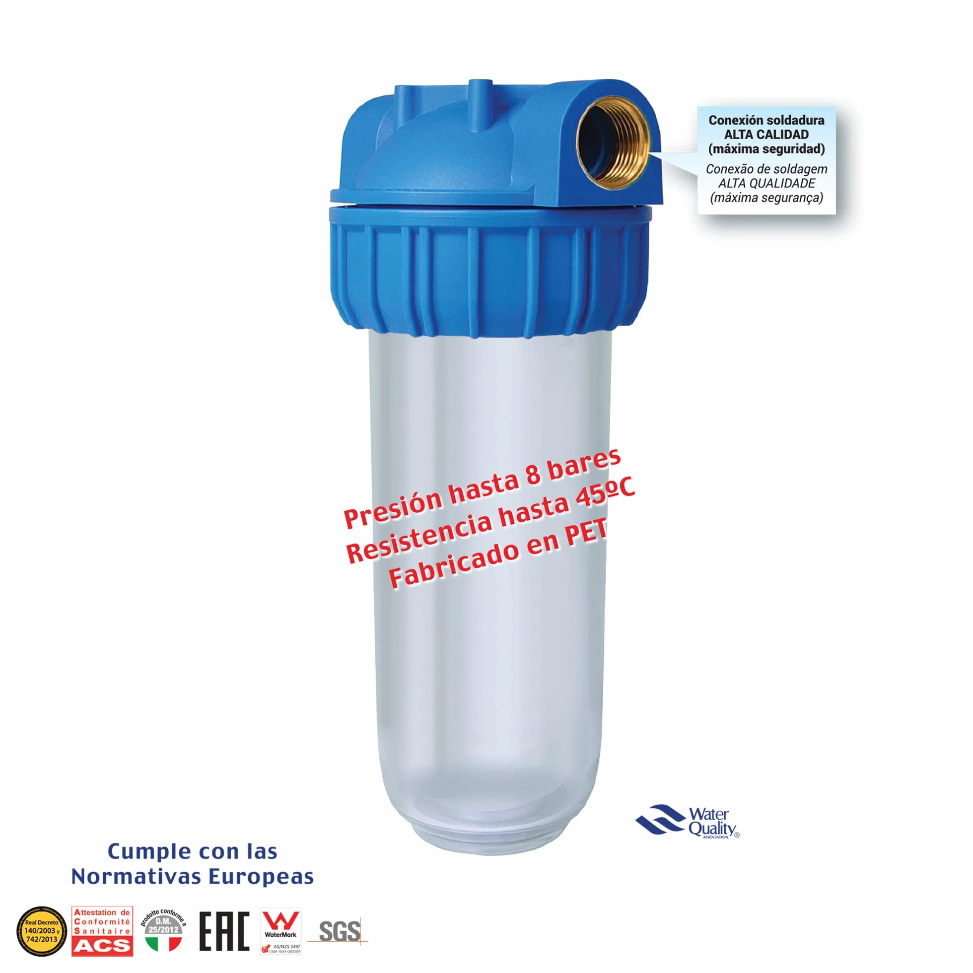 Bbagua Portafiltro de agua 10” con filtro de sedimentos incluido, rosca 1”, 50 micras, soporte y llave | Prefiltro para arena, barro y partículas