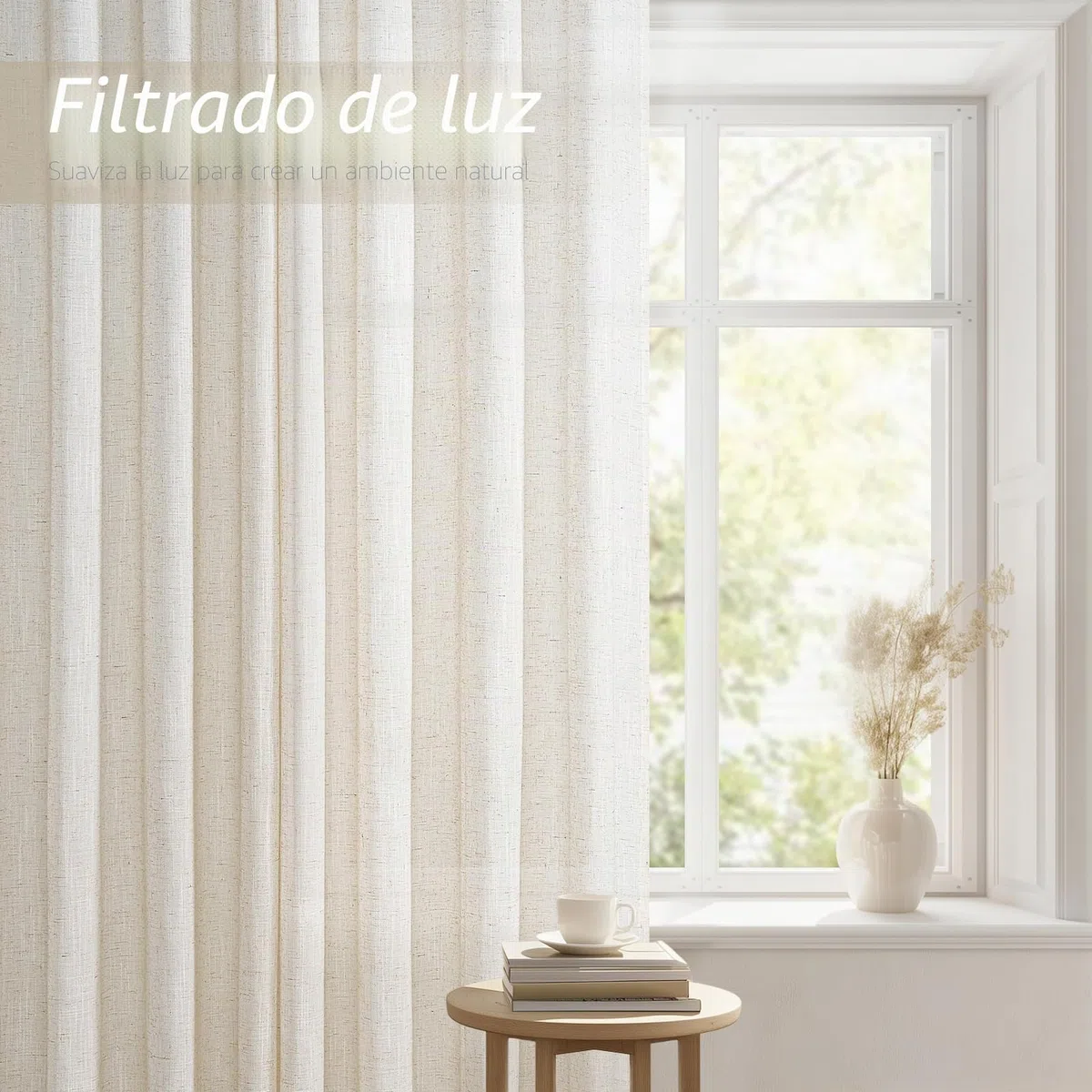 Topfinel Cortinas Salon Modernas 2 Piezas Cortina Dormitorio Visillo Lino para Infantiles Habitacion de Raya Gasa Suave Translucidas Boho Cortinas con Ojales Decorativas Lino Natural 140x245cm