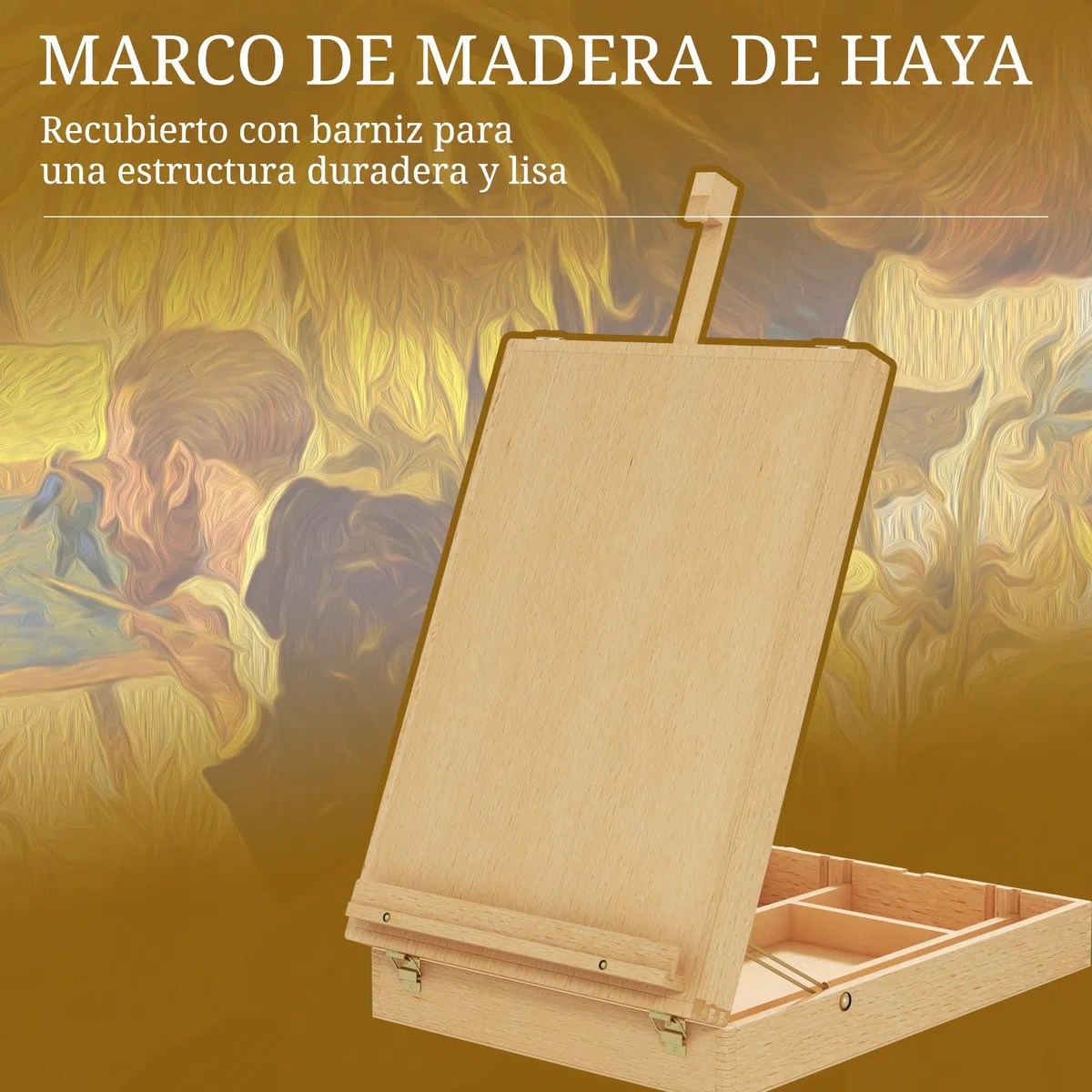 Vinsetto Caballete de Mesa Ajustable Caja de Caballete de Madera de Haya con 5 Compartimentos Tablero de Dibujo y Bocetos Plegable para Adultos Principiantes Artistas 27x41,5x42,5-74,5 cm Natural