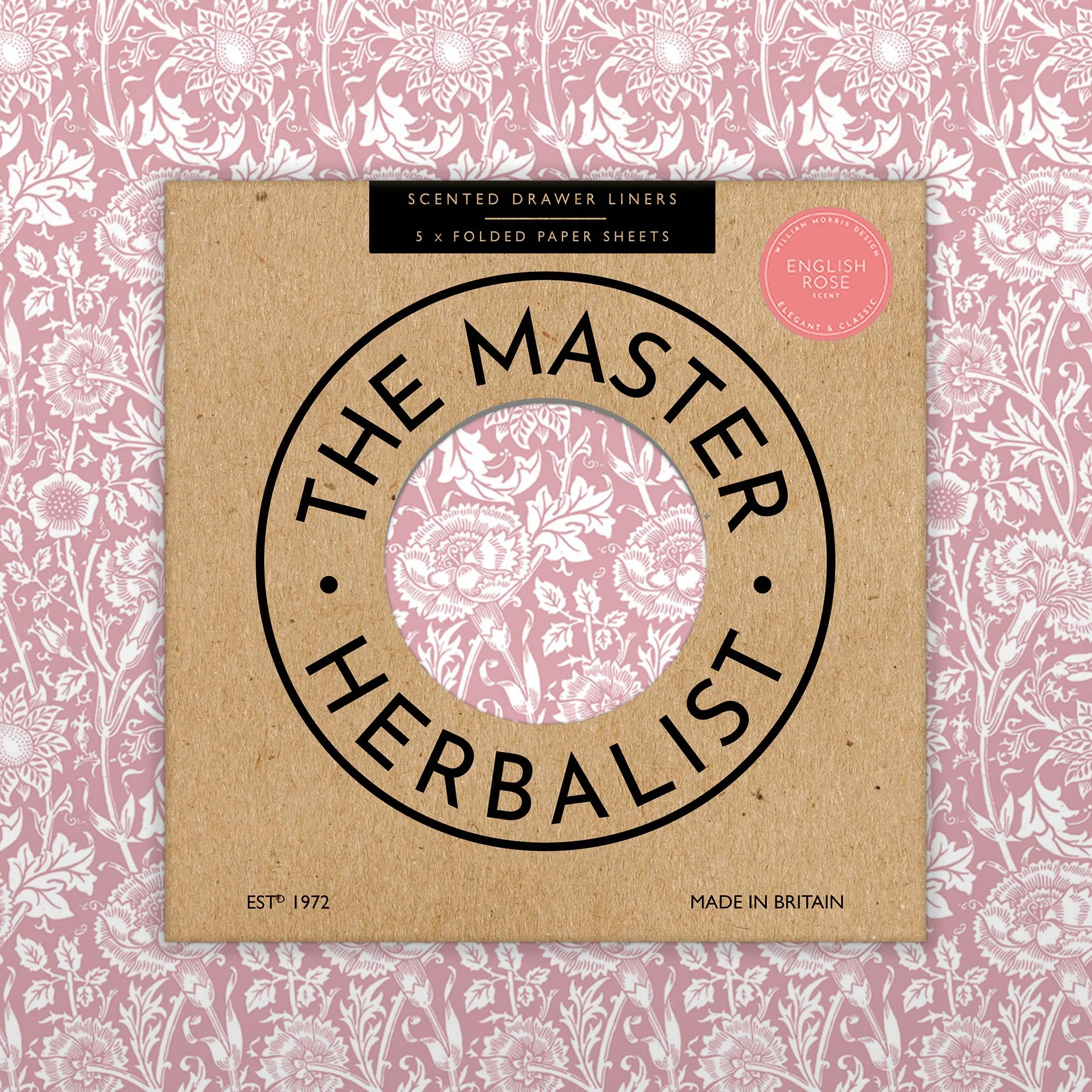 The Master Herbalist Forros Perfumados para Cajones con Diseño de William Morris | Disponibles en Lavanda, Sándalo, Rosa, Lirio y Lila | Paquete de 5 Hojas (Rosa | Rosa Helebore, Folded)