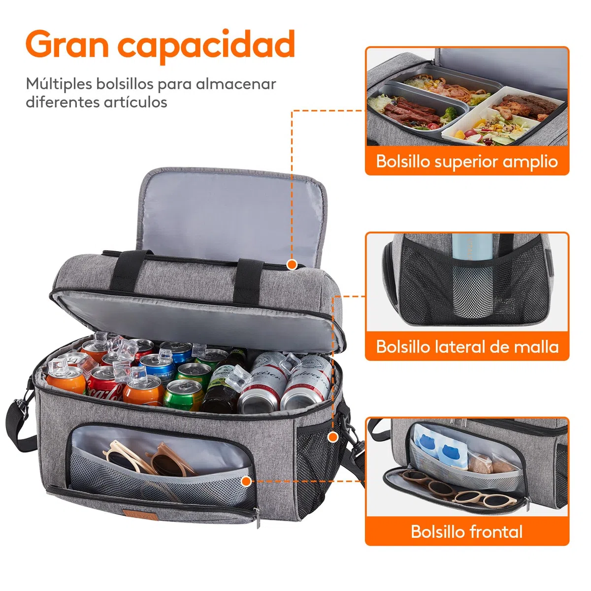 Lifewit Nevera Portatil Tela, Bolsa Nevera Porta Alimentos, Diseño de Doble Capa para Bolsas Termica, Grande Bolsa Termica porta Alimentos para Playa, Viaje, Picnic, Gris 23L