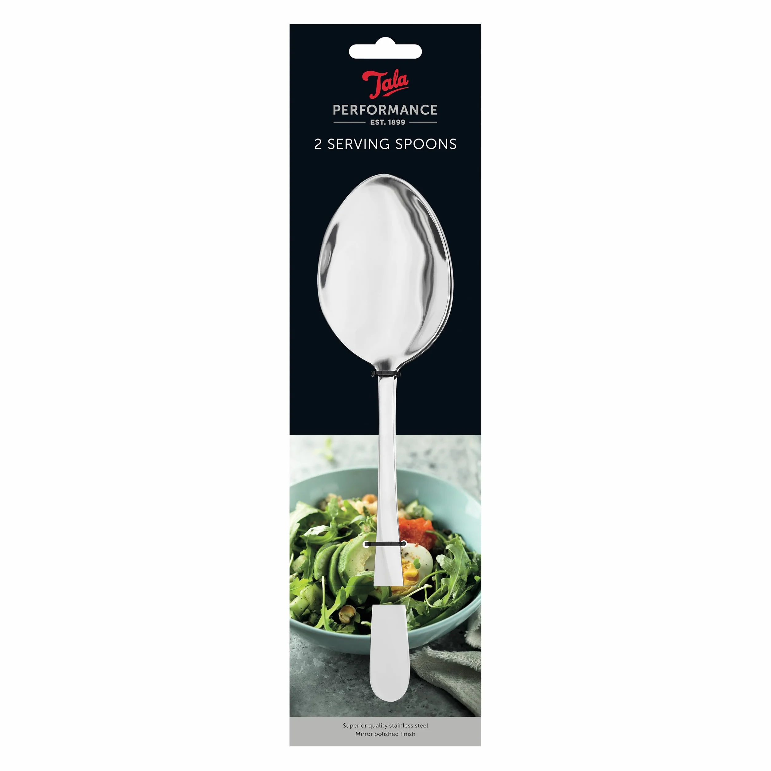 Tala Cucharas de servir de acero inoxidable de alto rendimiento, juego de 2 piezas, acero inoxidable con acabado pulido espejo, aptas para lavavajillas, plata metálica