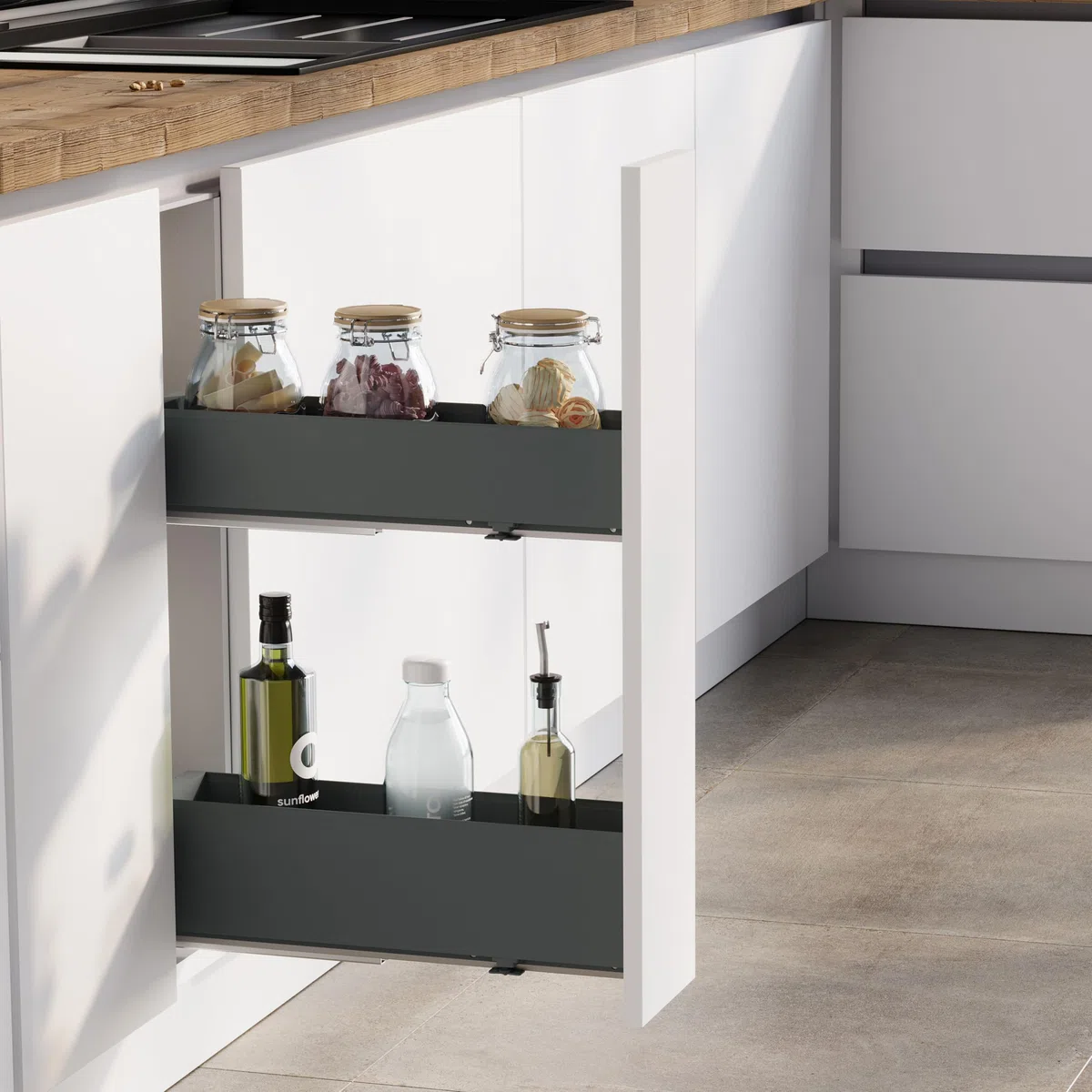 EMUCA - Botellero Lateral extraíble Titane Simplex, Cierre Suave, Carro botellero para Mueble bajo de Cocina, módulo 200mm, Gris Antracita
