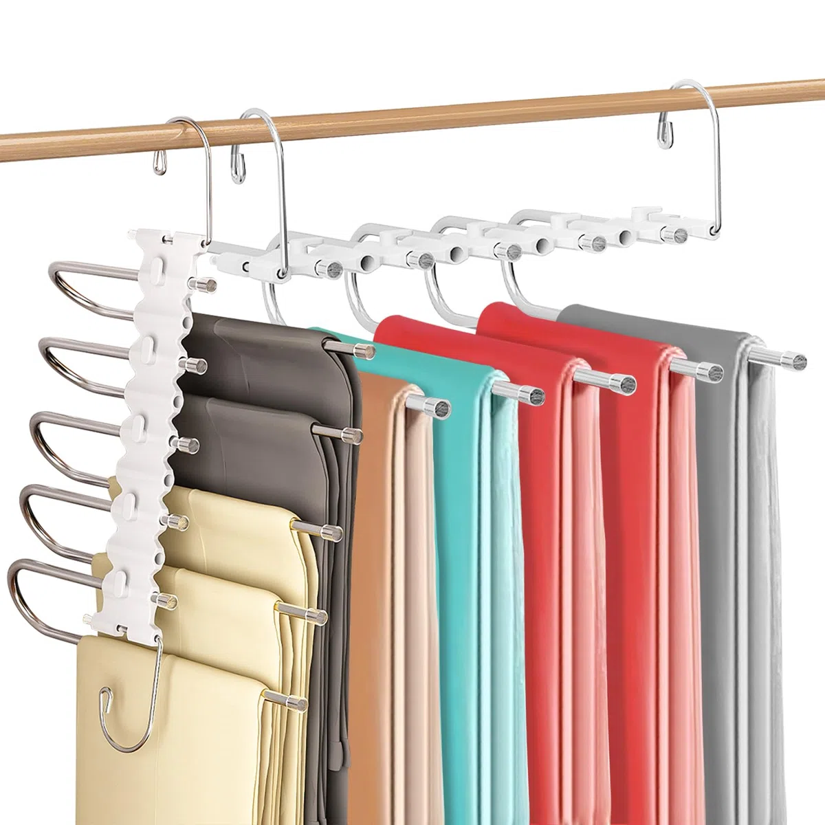 2 Piezas Perchas Pantalones Ahorra Espacio 5 en 1, Percha para Pantalones, Plegables Acero Inoxidable Pantalon, Pantalonero Multiple Armario Pantalonero, Multi-Functional Pants Rack