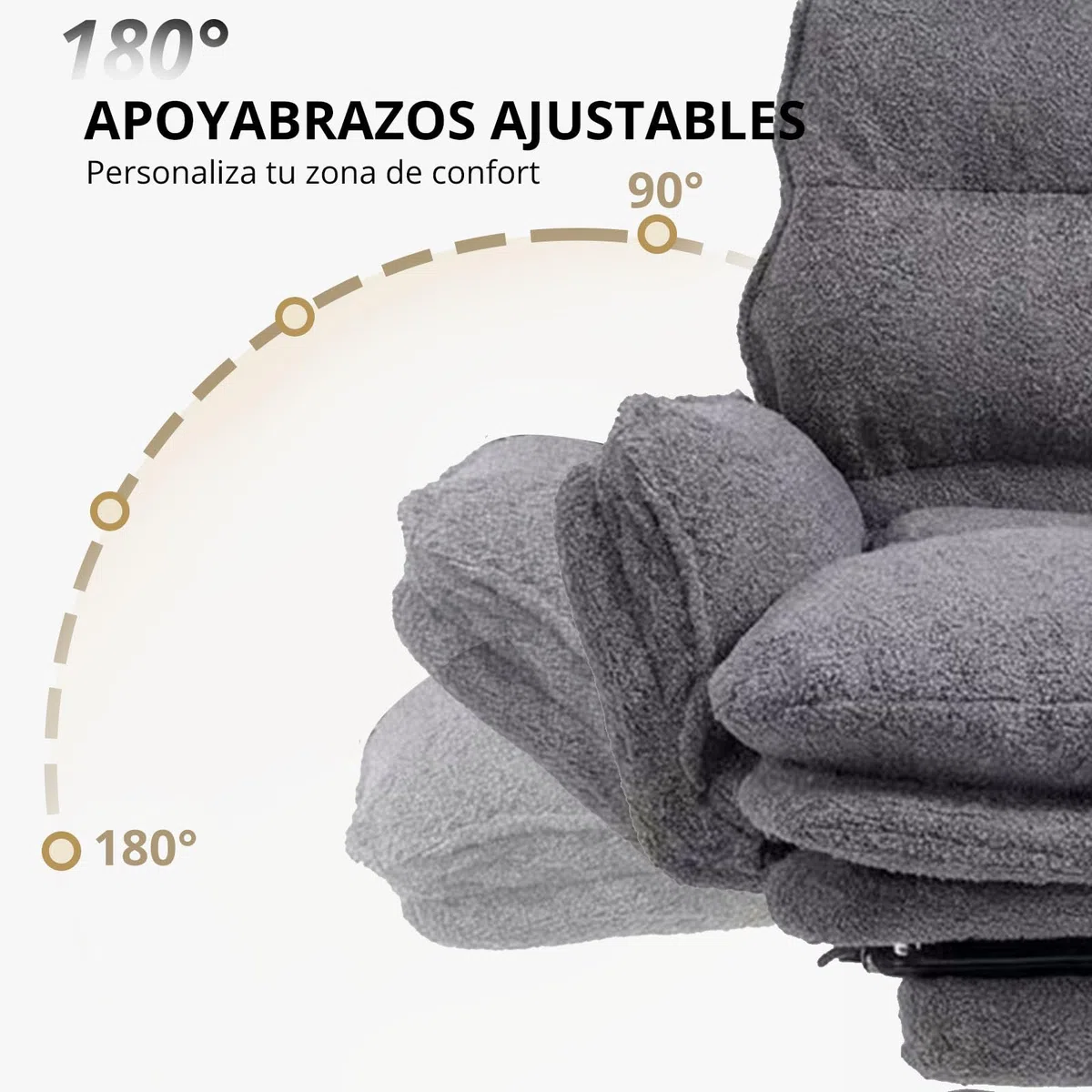 Silla Oficina con Respaldo Alto, Silla Escritorio para Trabajar Largas Horas, Tela de Peluche, Silla Oficina Ergonomica con Reposabrazos Abatibles, Ejecutiva Silla Gaming con Reposapies, Gris