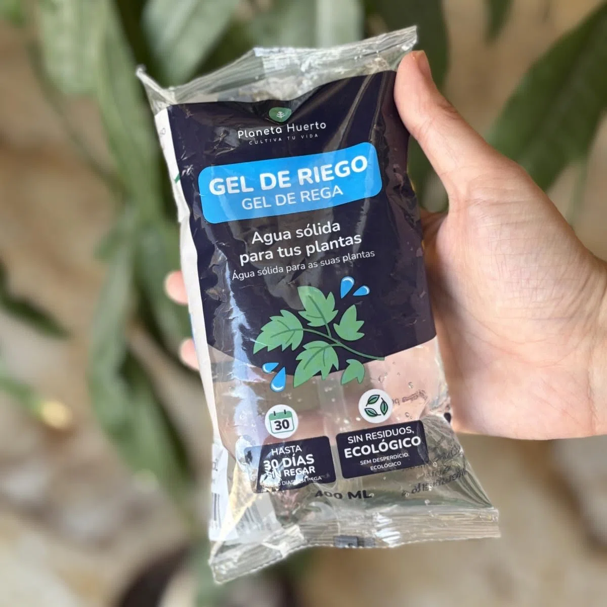 Planeta HUERTO | Pack 4 x Gel de Riego 400 ml Hidrogel Autorriego Plantas hasta 30 Días - Gel de Riego Automático para Macetas, Jardines, Huertos Urbanos y Plantas de Interior