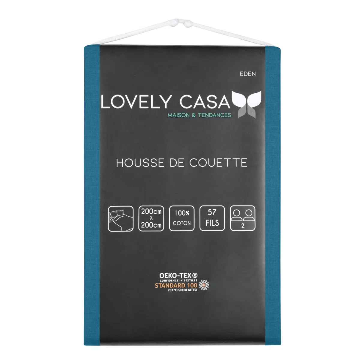 Lovely Casa - Funda nórdica de 200 x 200 cm - 100% algodón Certificado Oeko-Tex - Color petróleo - Modelo Eden - Suave y Confortable - Ideal para Cama de Matrimonio estándar - Unisex