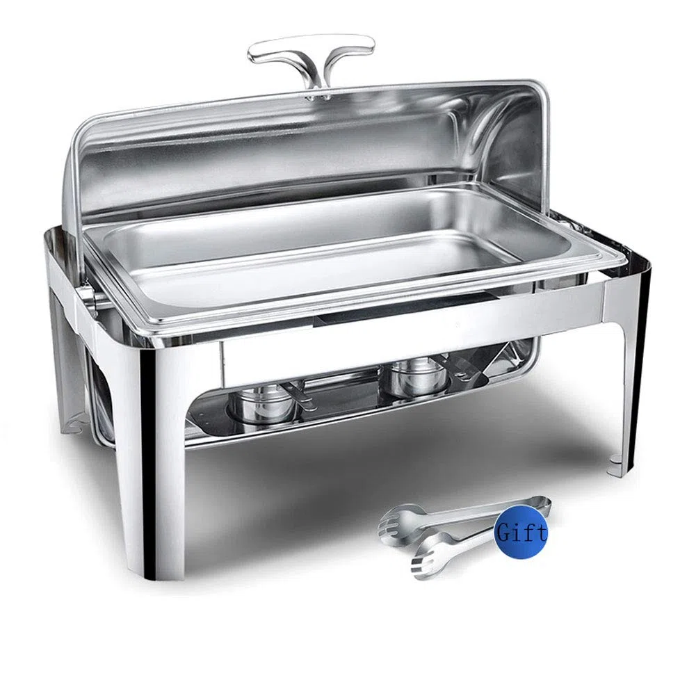 Juego de platos de acero inoxidable, calentador de buffet para bodas, fiestas, banquetes, catering, incluye 3 platos para servicio de alimentos y eventos