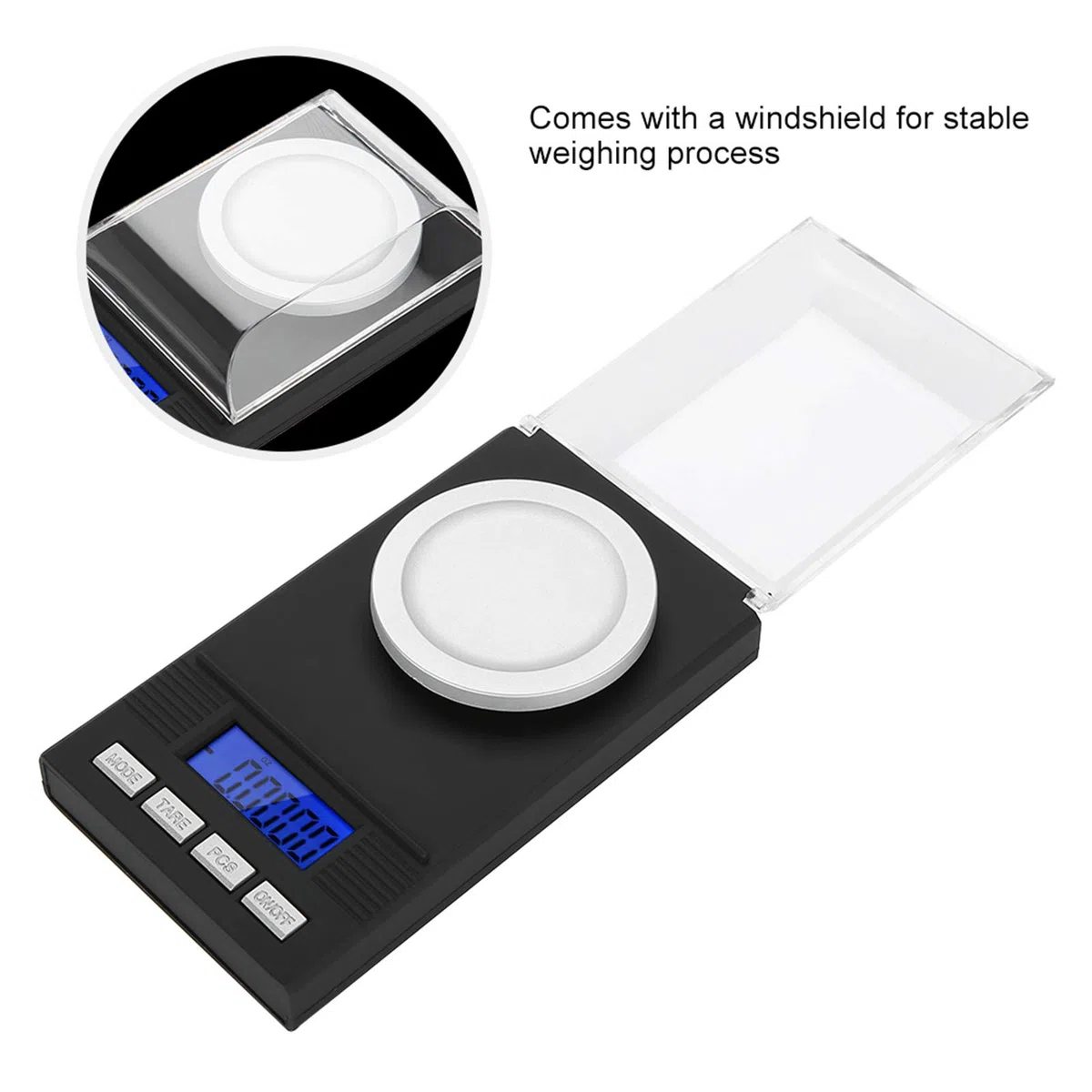 Báscula de Joyería 0.001g, Balanza de Bolsillo Portátil Mini, Pantalla LED con Luz Azul, Protector contra Viento, Tara, Conteo de Piezas, para Oro, Gemas, Hierbas (20g)