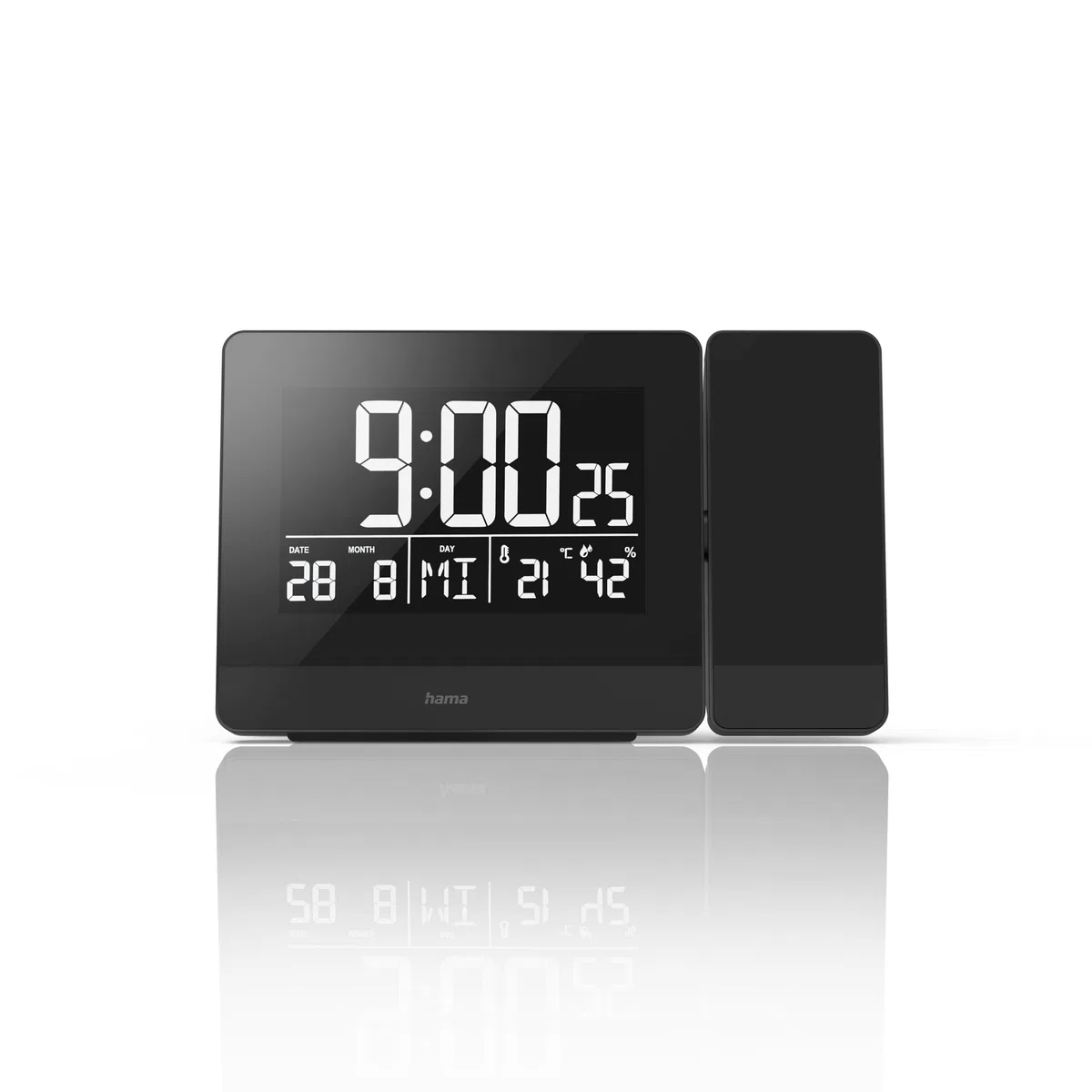Hama | Reloj Despertador Digital con proyección de la Hora en Techo o Pared (Radio Reloj Despertador, Sensores táctiles, 2 alarmas, Hora, Calendario, Termómetro, Higrómetro, Carga USB) Negro