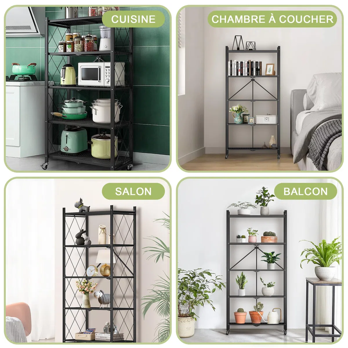 Carro de almacenamiento (5 niveles, plegable, con ruedas, 71 x 34 x 159 cm, estante de metal, estante de almacenamiento, negro para cocina, baño, sala de estar, oficina (5 niveles)
