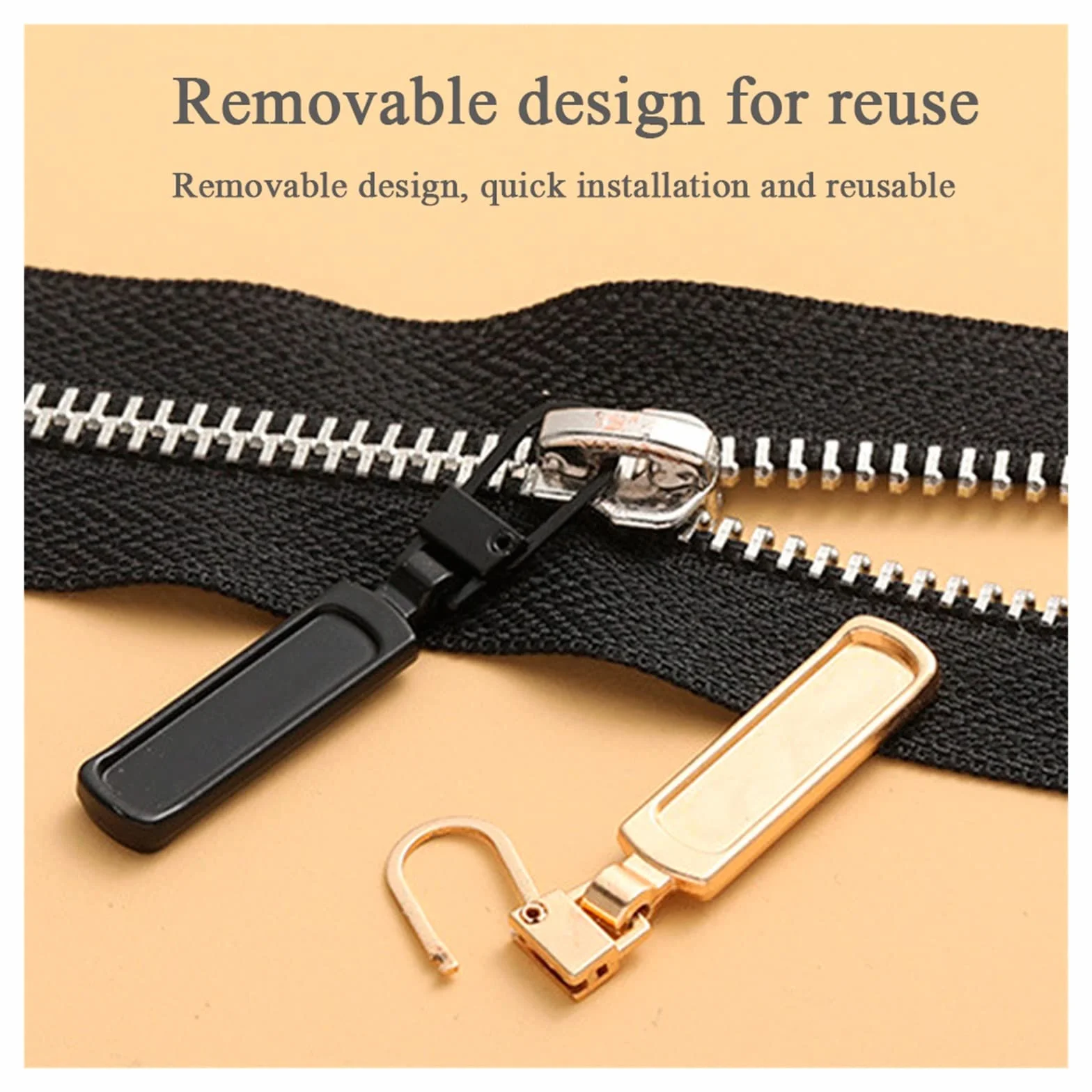 Tiradores de cremallera, Kit de reparación de cabezales de cremallera de repuesto for tiradores de cremallera desmontables, for maletas, equipaje, mochilas, bolsos, abrigos(Black,8 Pcs)